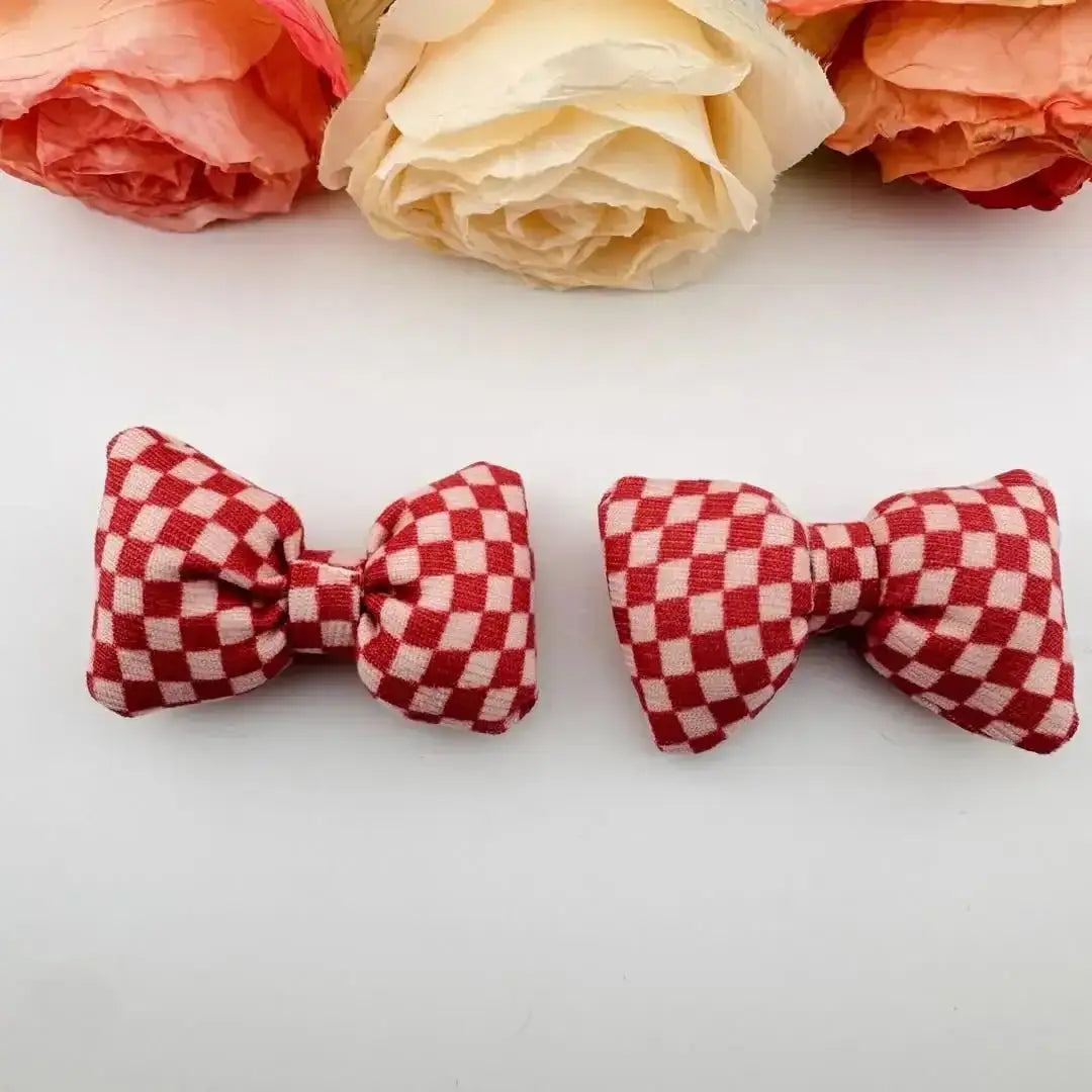 FS101226-About 4*7cm Plaid Fabric Bow -Zoe DIY Wholesale