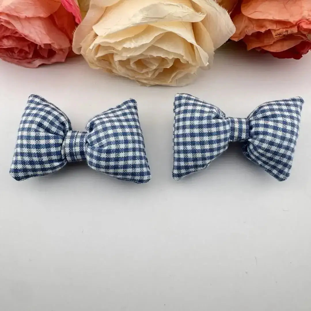 FS101226-About 4*7cm Plaid Fabric Bow -Zoe DIY Wholesale