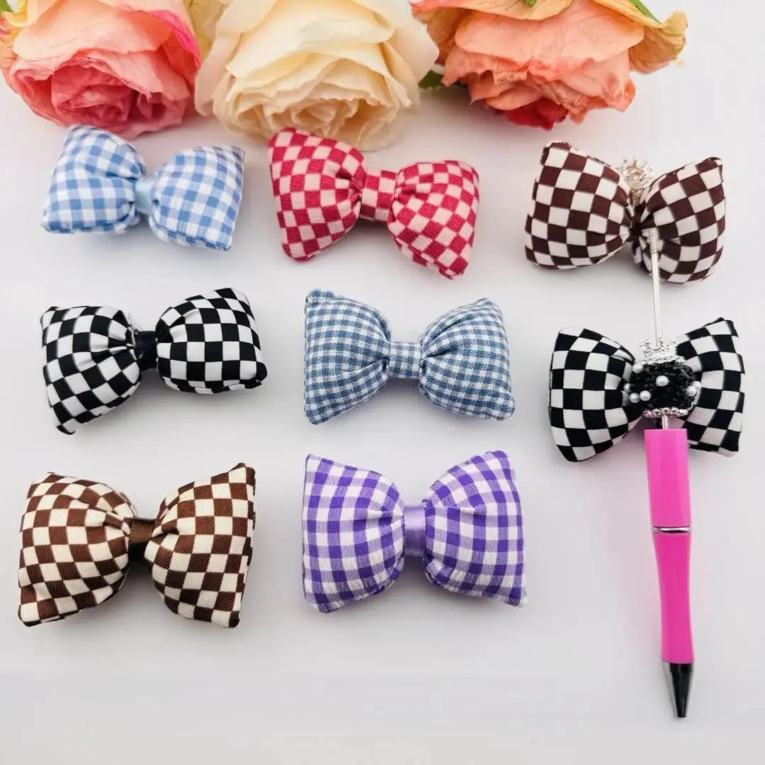 FS101226-About 4*7cm Plaid Fabric Bow -Zoe DIY Wholesale
