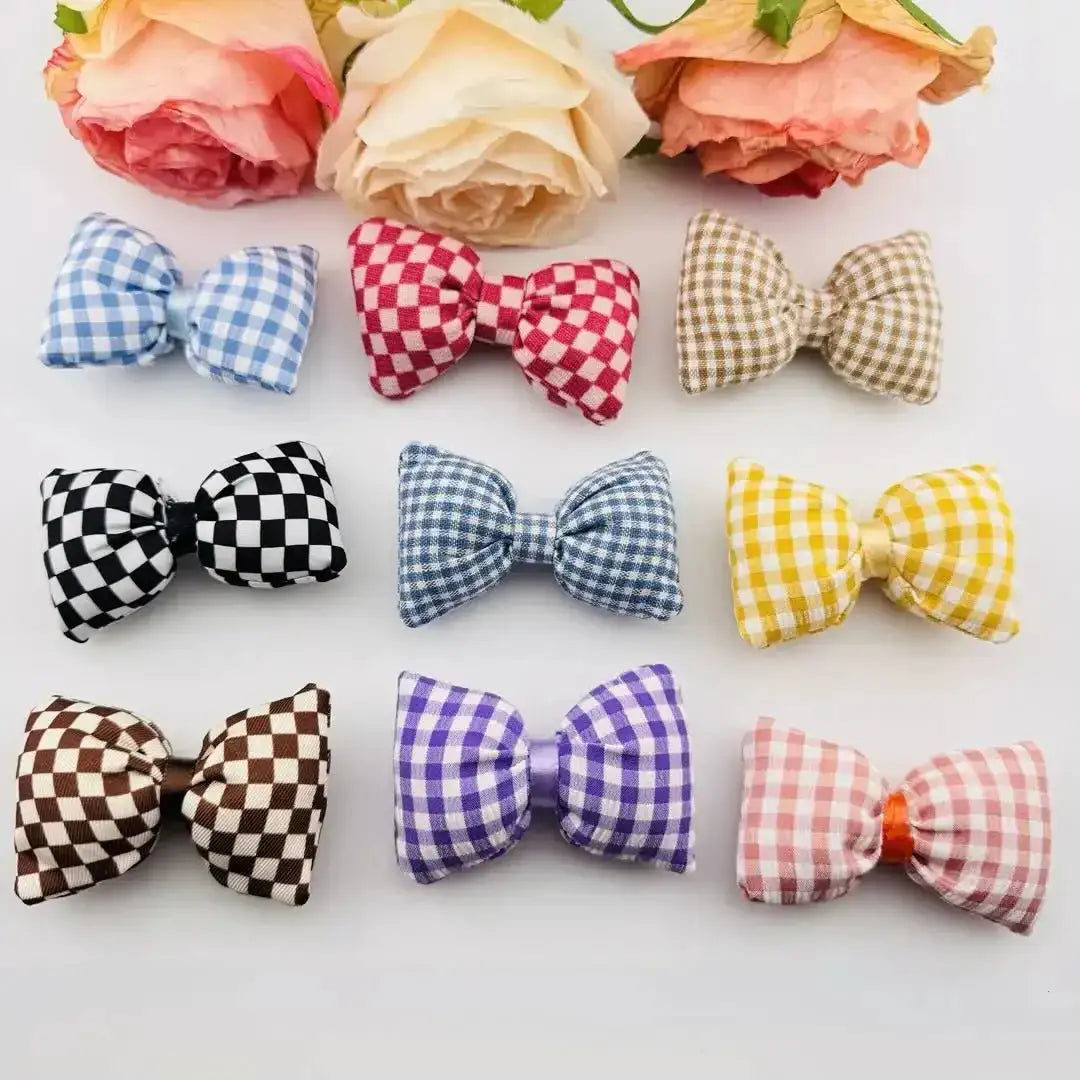 FS101226-About 4*7cm Plaid Fabric Bow -Zoe DIY Wholesale