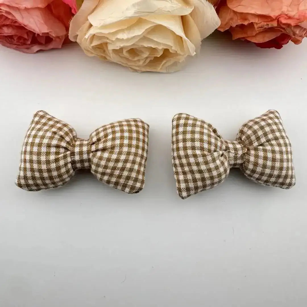FS101226-About 4*7cm Plaid Fabric Bow -Zoe DIY Wholesale