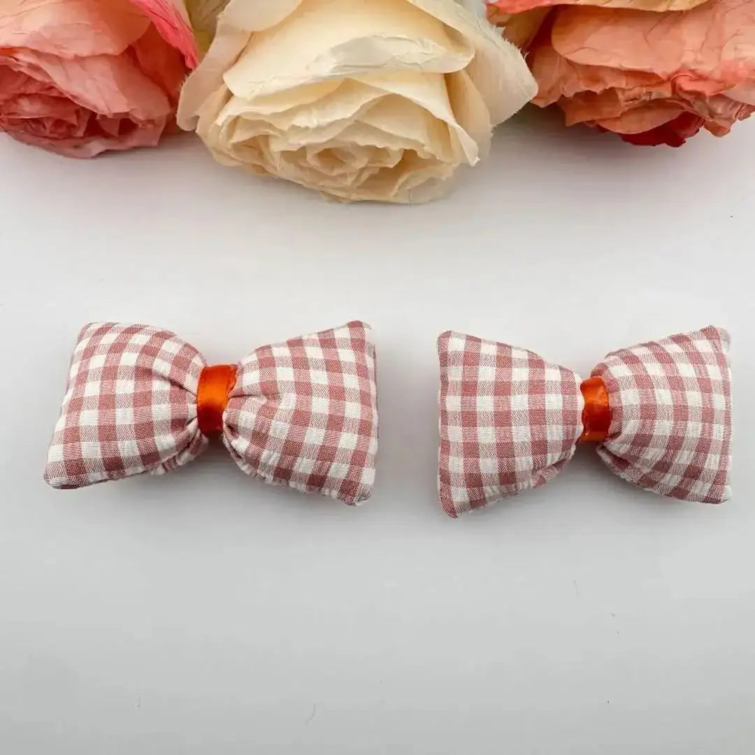 FS101226-About 4*7cm Plaid Fabric Bow -Zoe DIY Wholesale