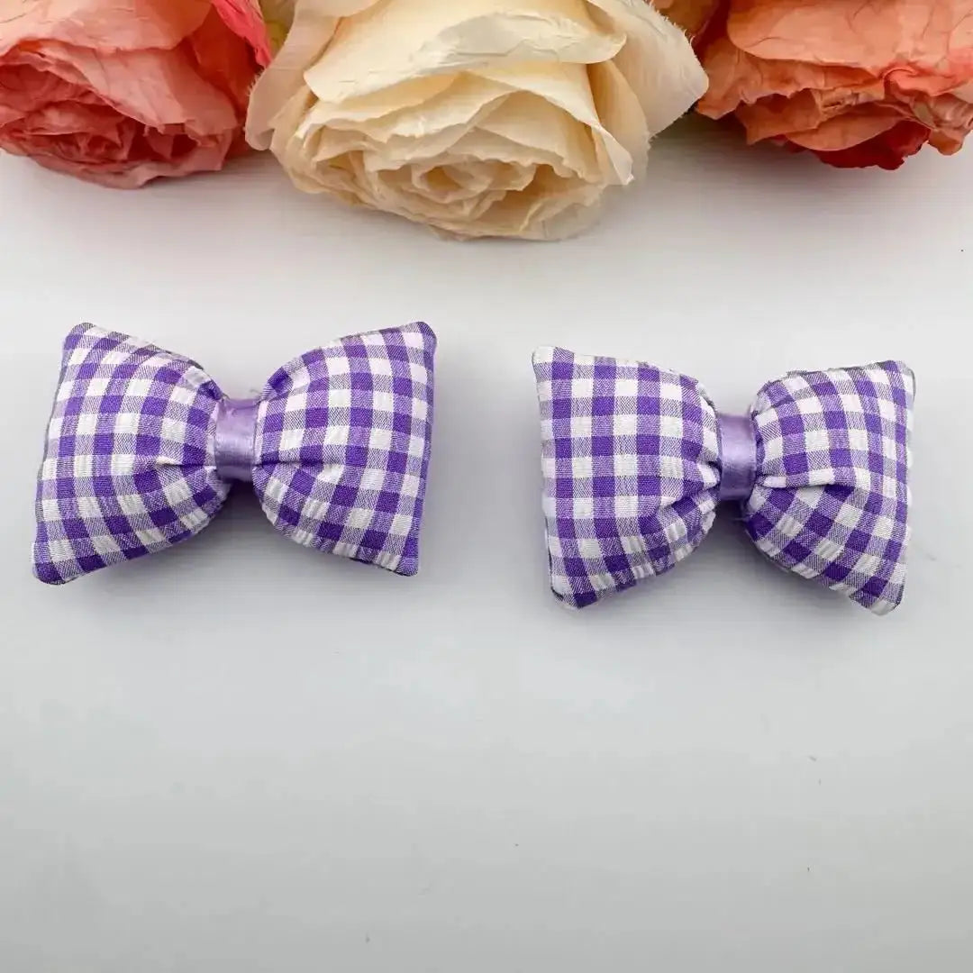 FS101226-About 4*7cm Plaid Fabric Bow -Zoe DIY Wholesale