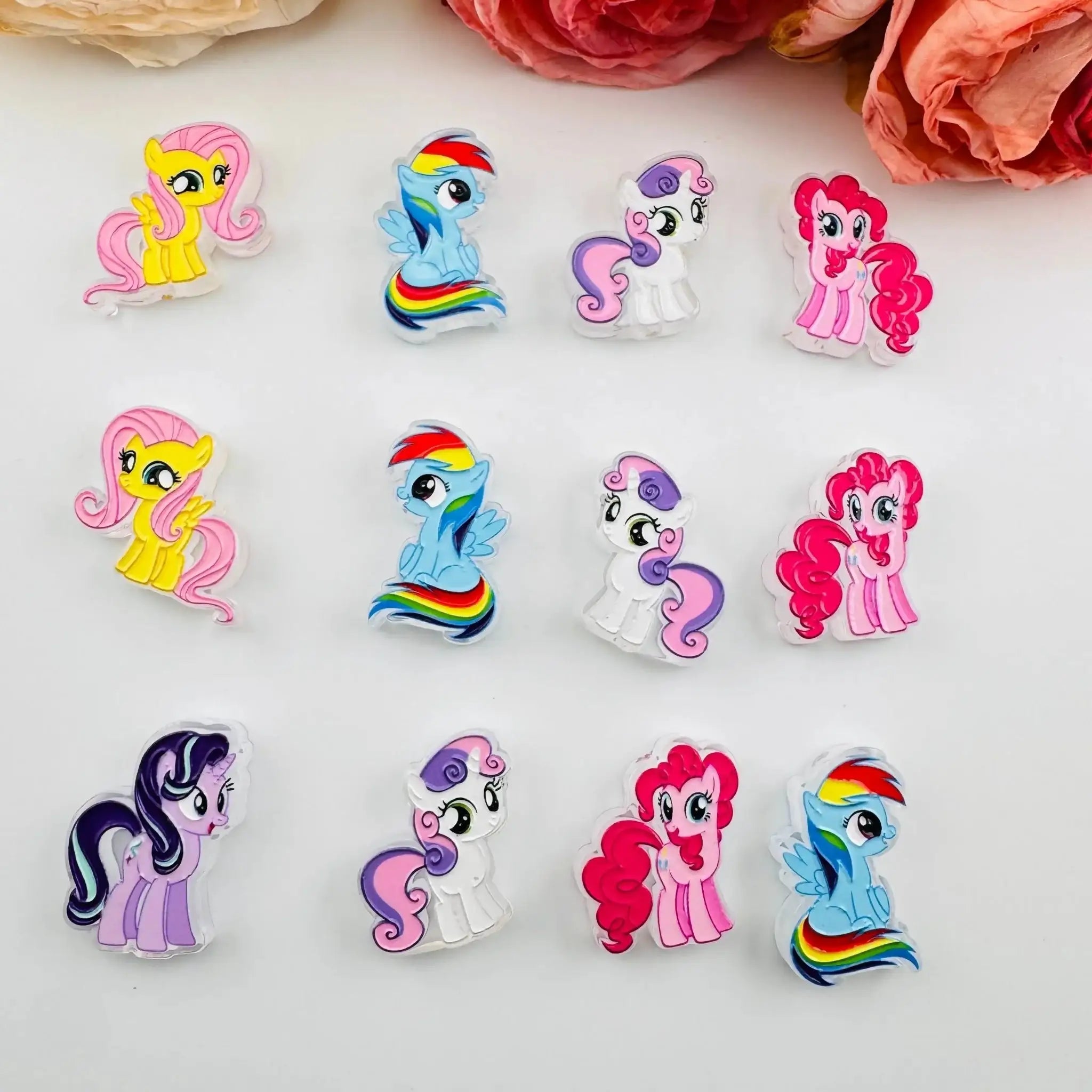 FS101255-About 20*30mm My Little Pony Double Side Printed Acrylic Beads For Beadable Pens Keychain Making -Zoe DIY Wholesale