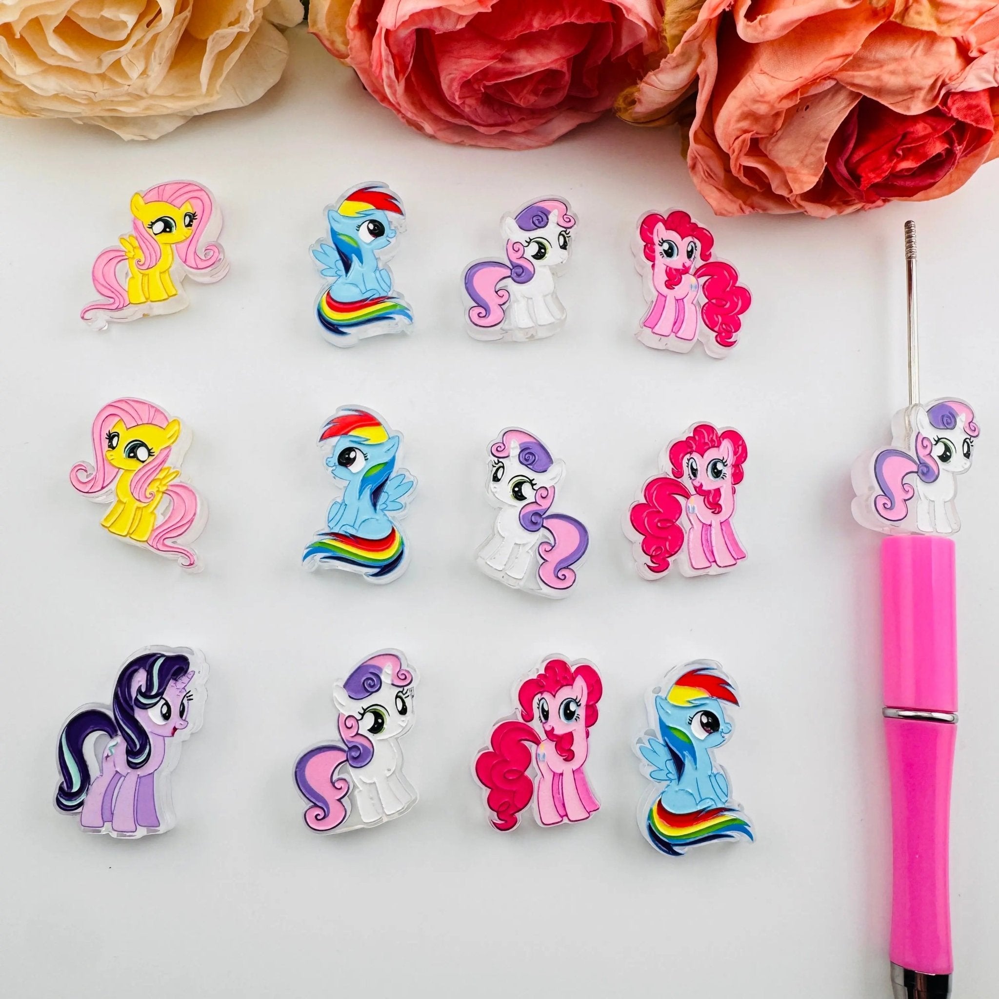 FS101255-About 20*30mm My Little Pony Double Side Printed Acrylic Beads For Beadable Pens Keychain Making -Zoe DIY Wholesale
