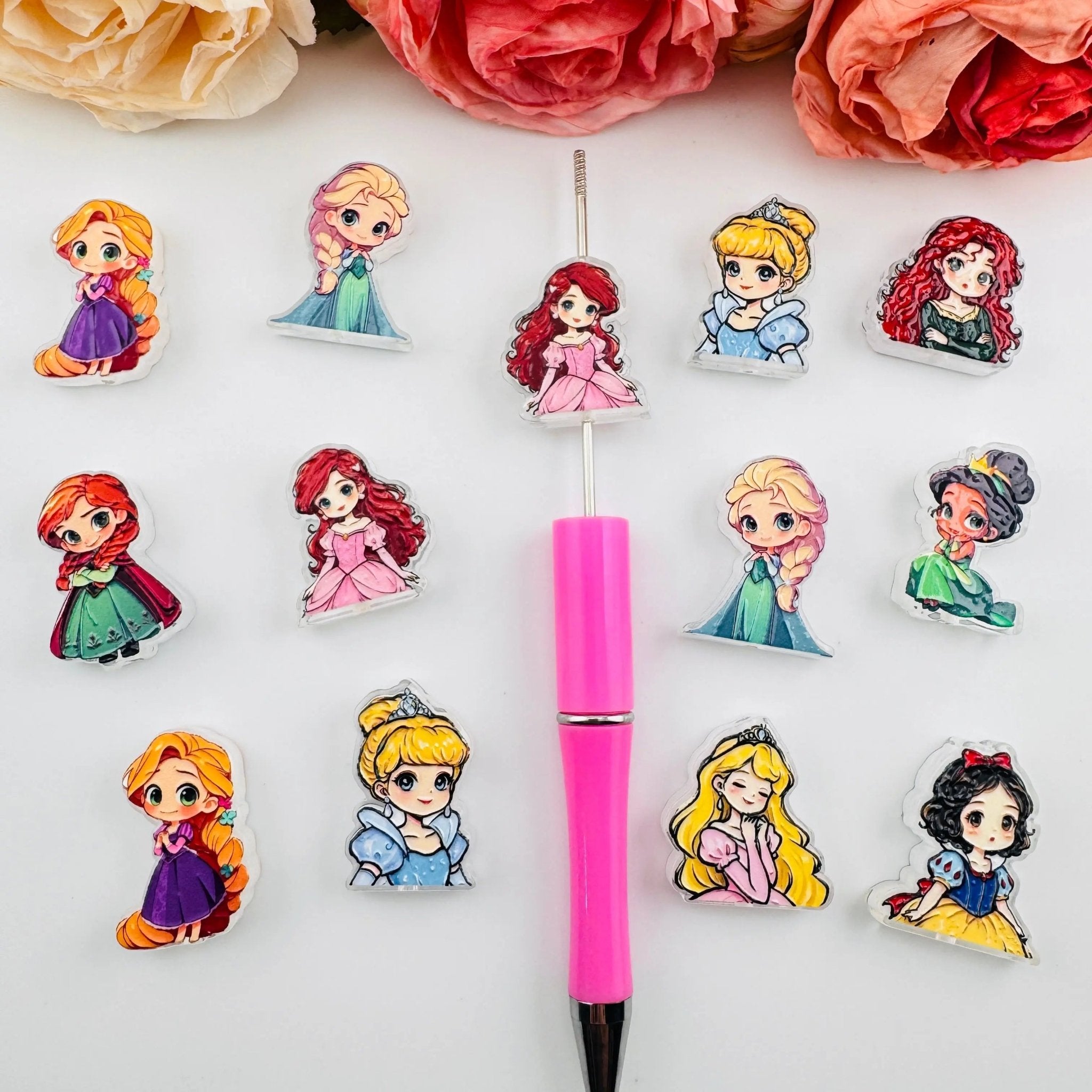 FS101256-About 25*30mm Double Side Printed Princess Acrylic Beads For Beadable Pens Jewelry Making -Zoe DIY Wholesale