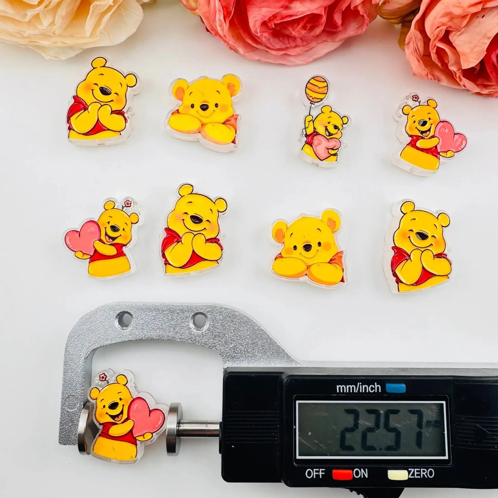 FS101258-About 22*25mm Winnie Pooh Double Side Printed Acrylic Beads For Beadable Pens Keychain Making -Zoe DIY Wholesale