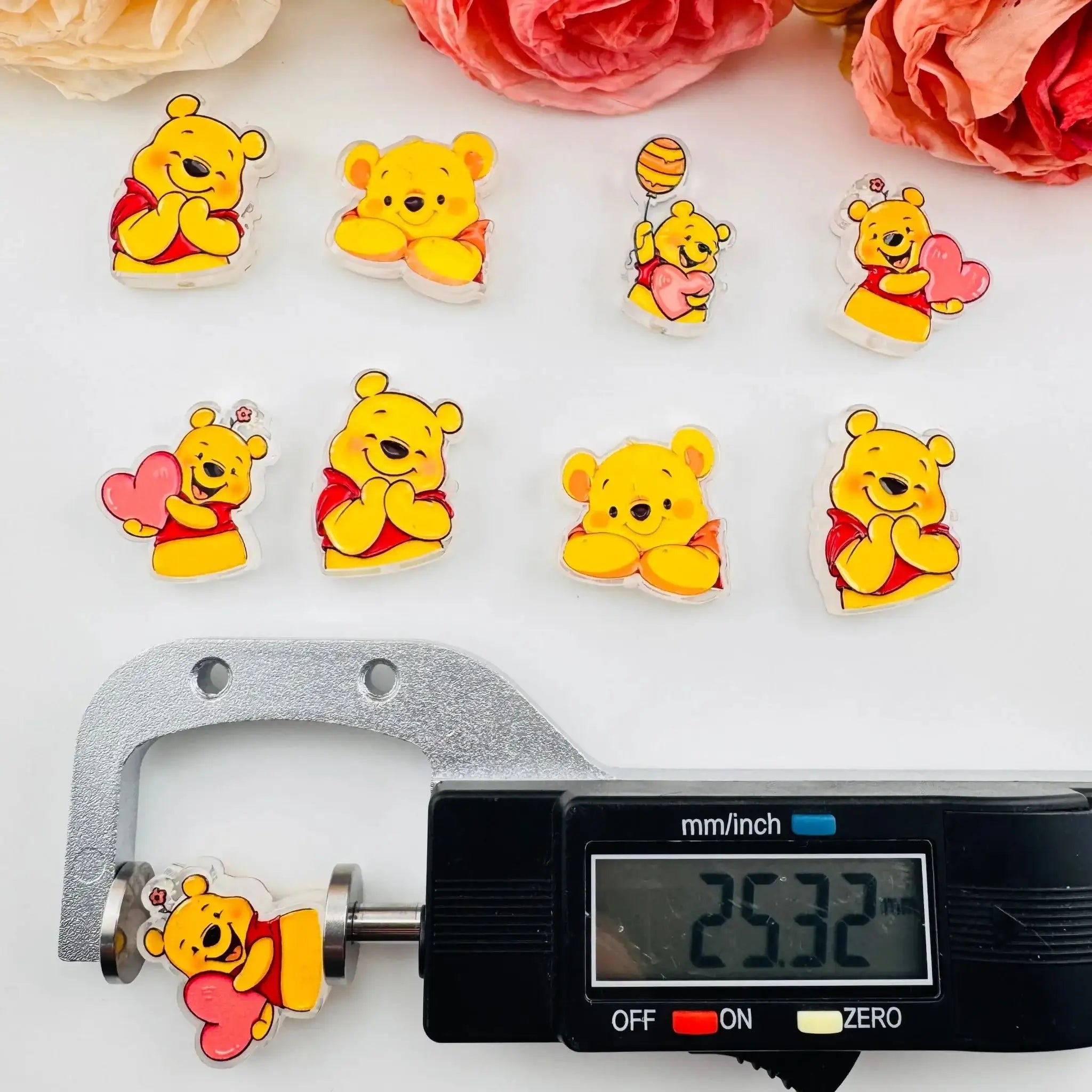 FS101258-About 22*25mm Winnie Pooh Double Side Printed Acrylic Beads For Beadable Pens Keychain Making -Zoe DIY Wholesale