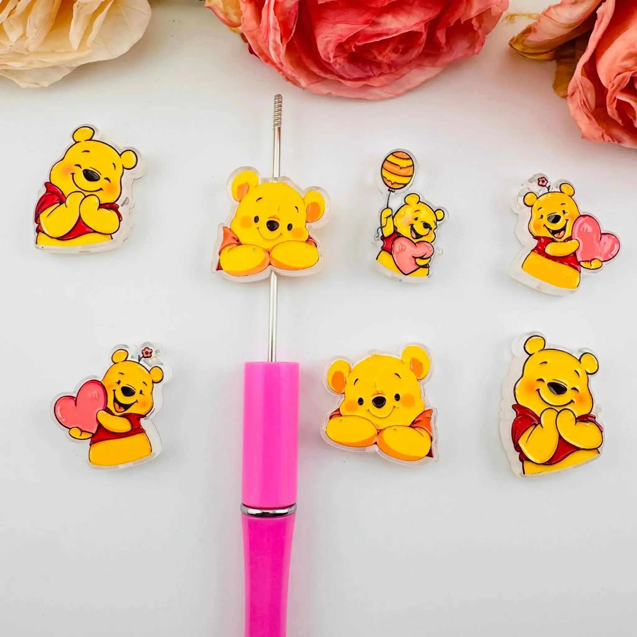 FS101258-About 22*25mm Winnie Pooh Double Side Printed Acrylic Beads For Beadable Pens Keychain Making -Zoe DIY Wholesale