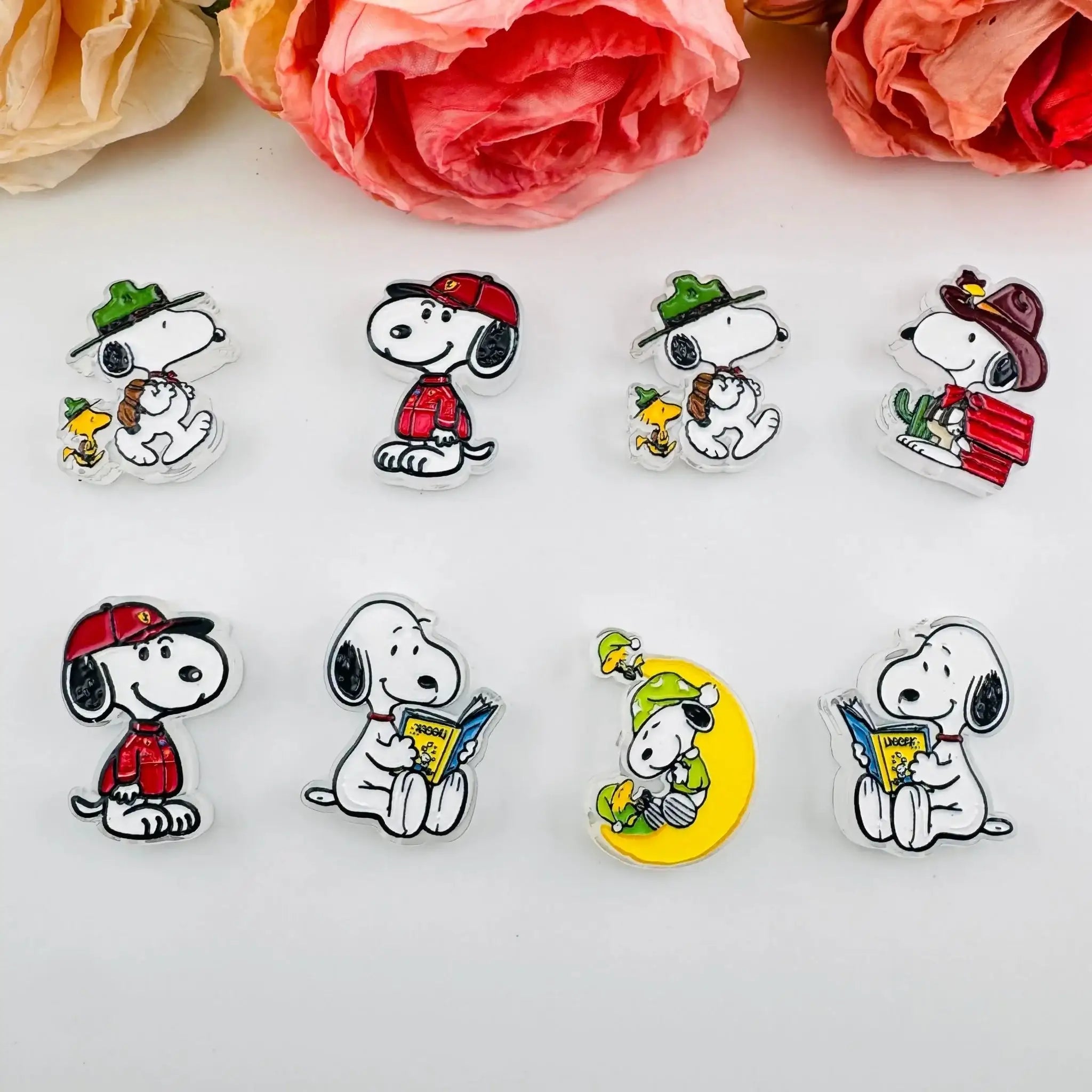 FS101259-About 21*29mm Double Sided Printed Snoopy Acrylic Beads For Keychain Beadable Pens Making -Zoe DIY Wholesale