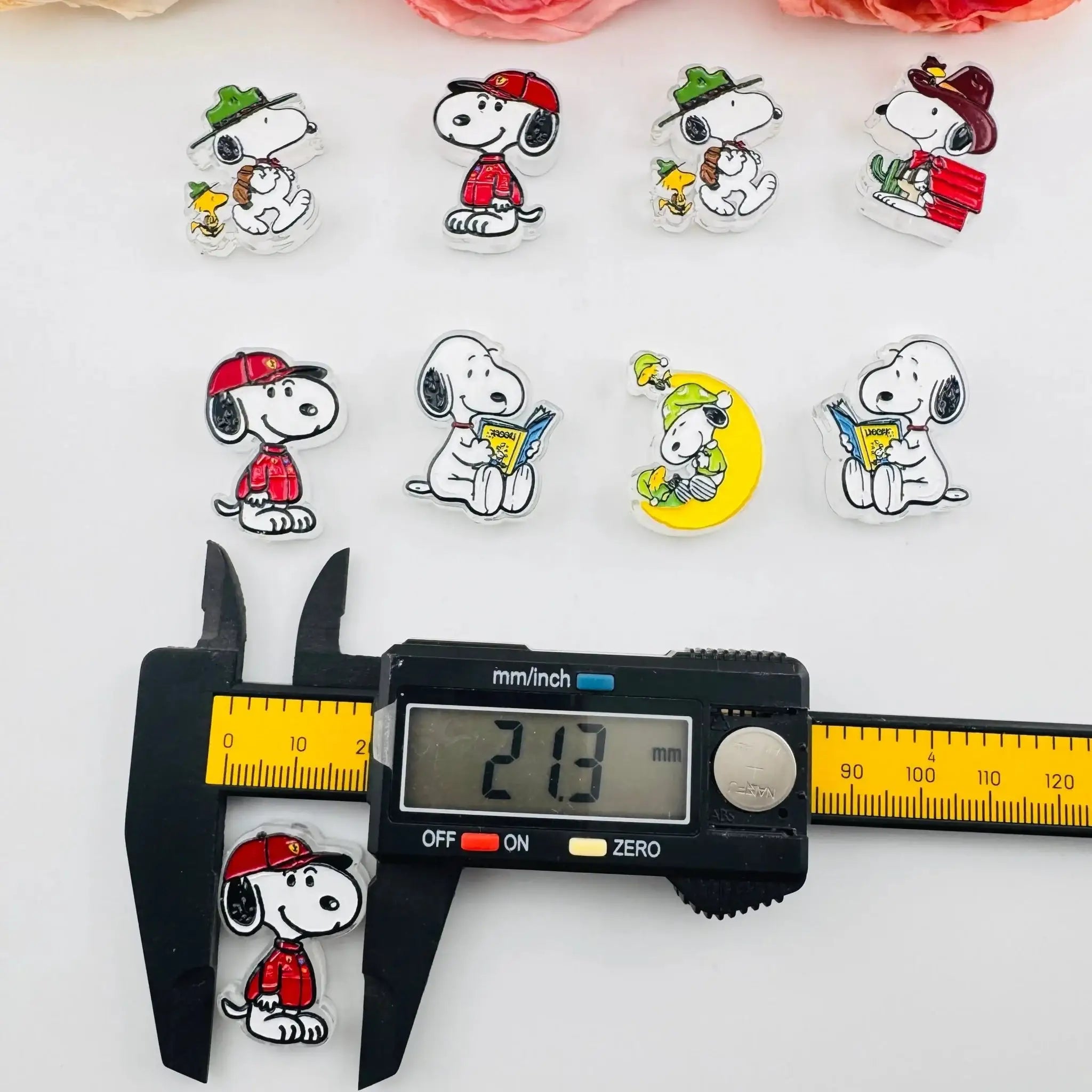 FS101259-About 21*29mm Double Sided Printed Snoopy Acrylic Beads For Keychain Beadable Pens Making -Zoe DIY Wholesale