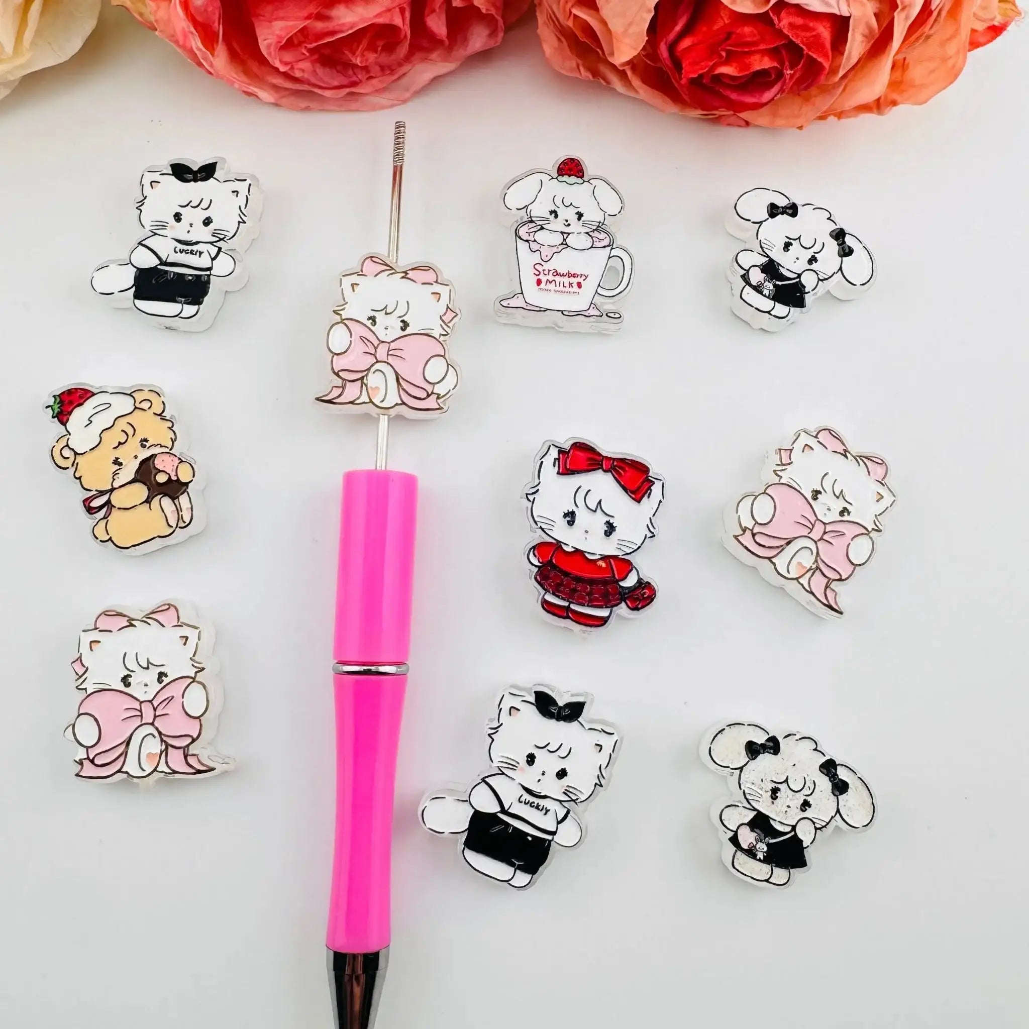 FS101260-About 23*29mm Double Side Printed Miko Acrylic Beads For Beadable Pens Keychain Making -Zoe DIY Wholesale