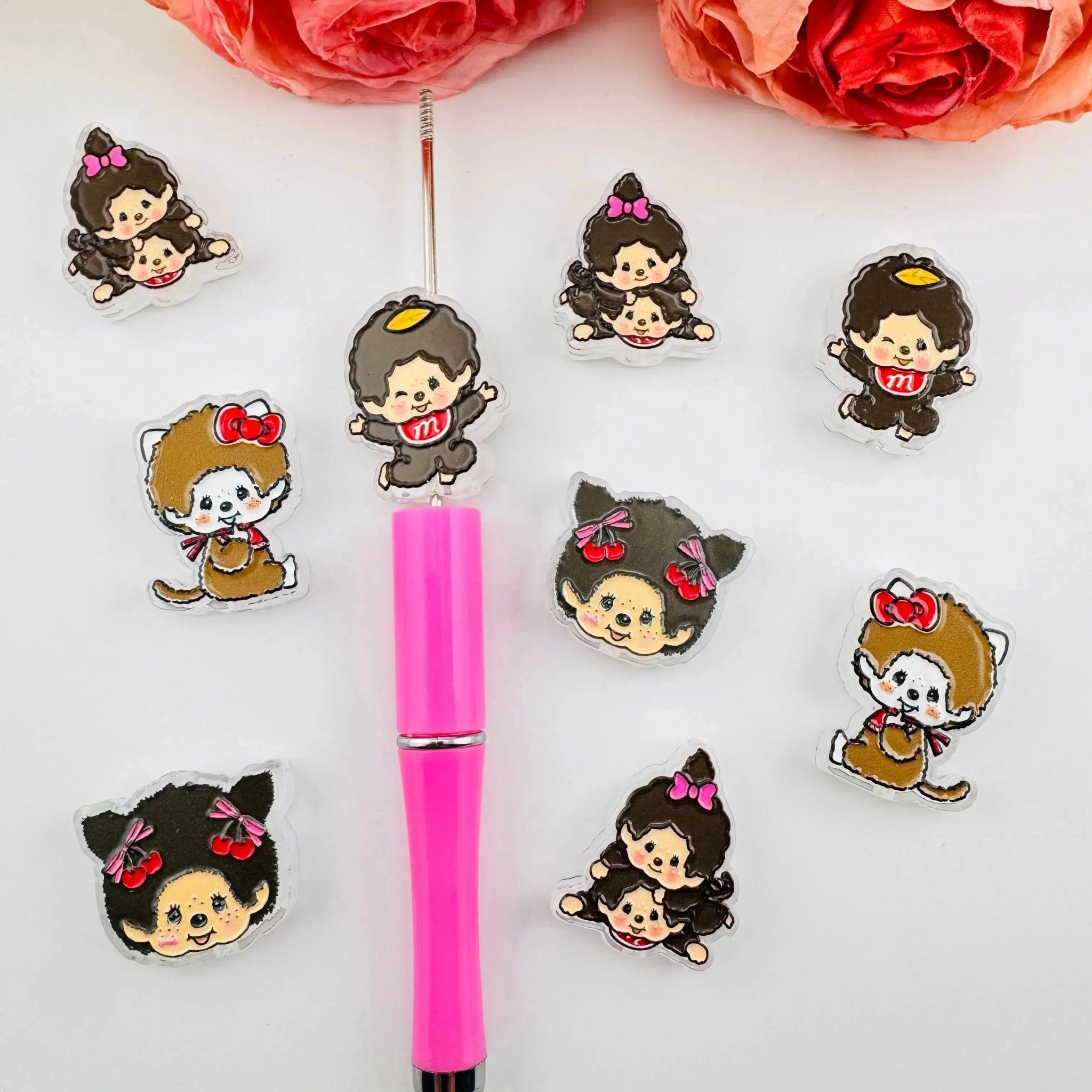 FS101261-About 23*29mm Monchhichi Acrylic Beads For Beadable Pens Keychain Making -Zoe DIY Wholesale