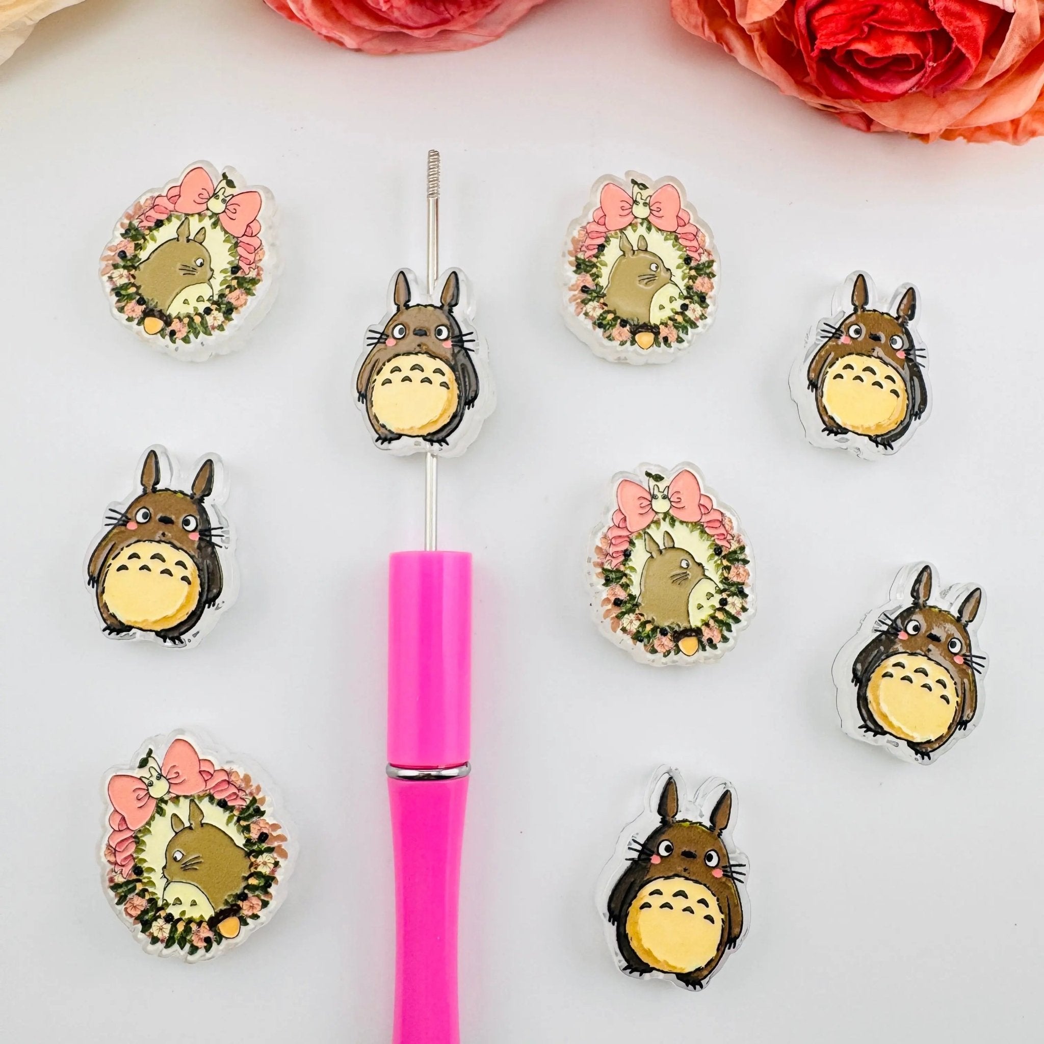 FS101262-About 24*29mm Double Side Printed Totoro Acrylic Beads For Beadable Pens Keychain Making -Zoe DIY Wholesale