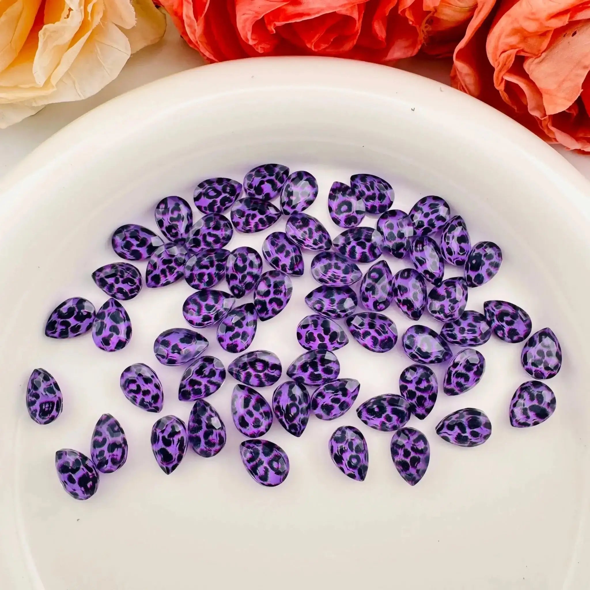 FS101467-About7×11mm Waterdrop Glass Leopard Printed Nail Charms -Zoe DIY Wholesale
