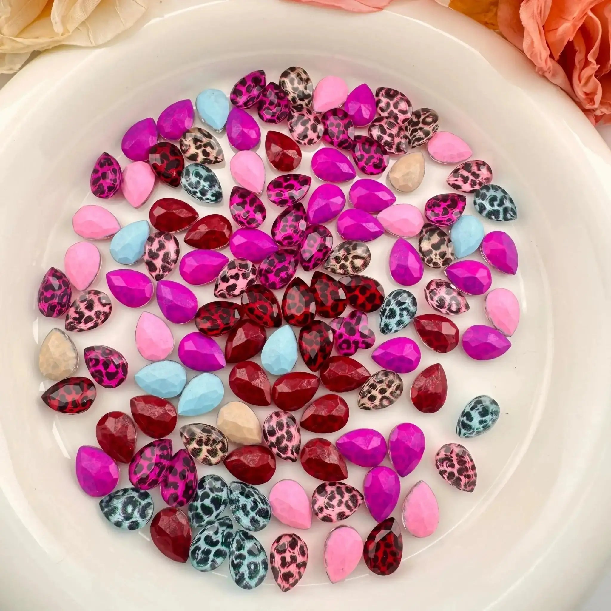FS101467-About7×11mm Waterdrop Glass Leopard Printed Nail Charms -Zoe DIY Wholesale