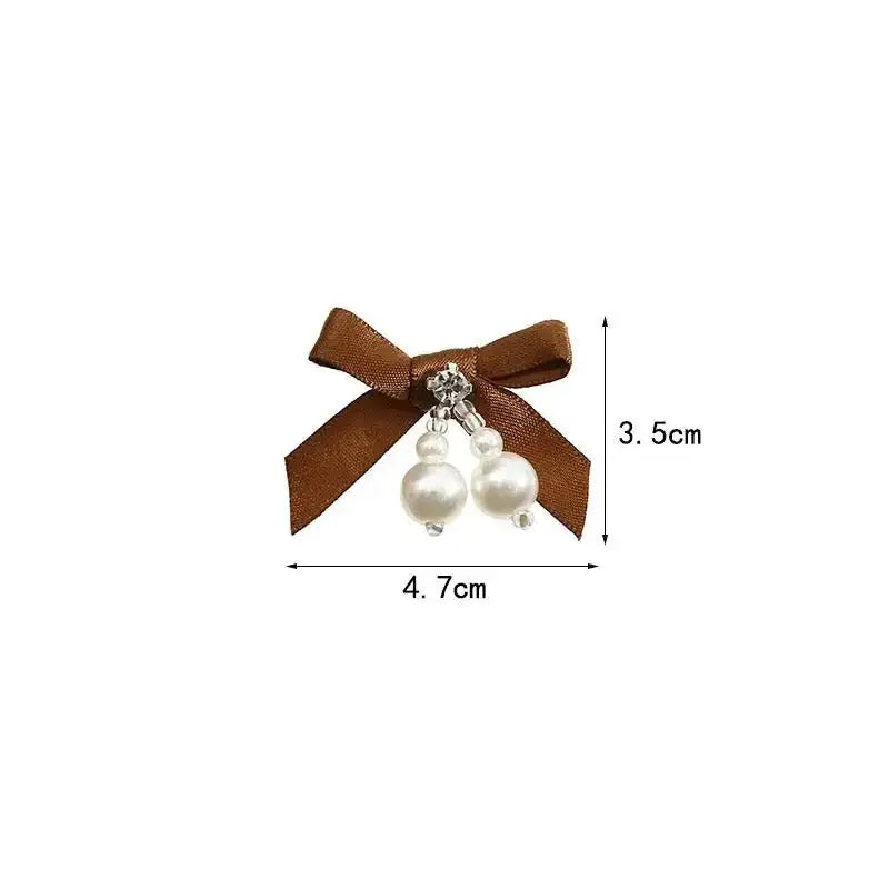 FS10151-3.5×4.7cm Fabric Bow With Pearl Dangle For Making Fancy Beads -Zoe DIY Wholesale