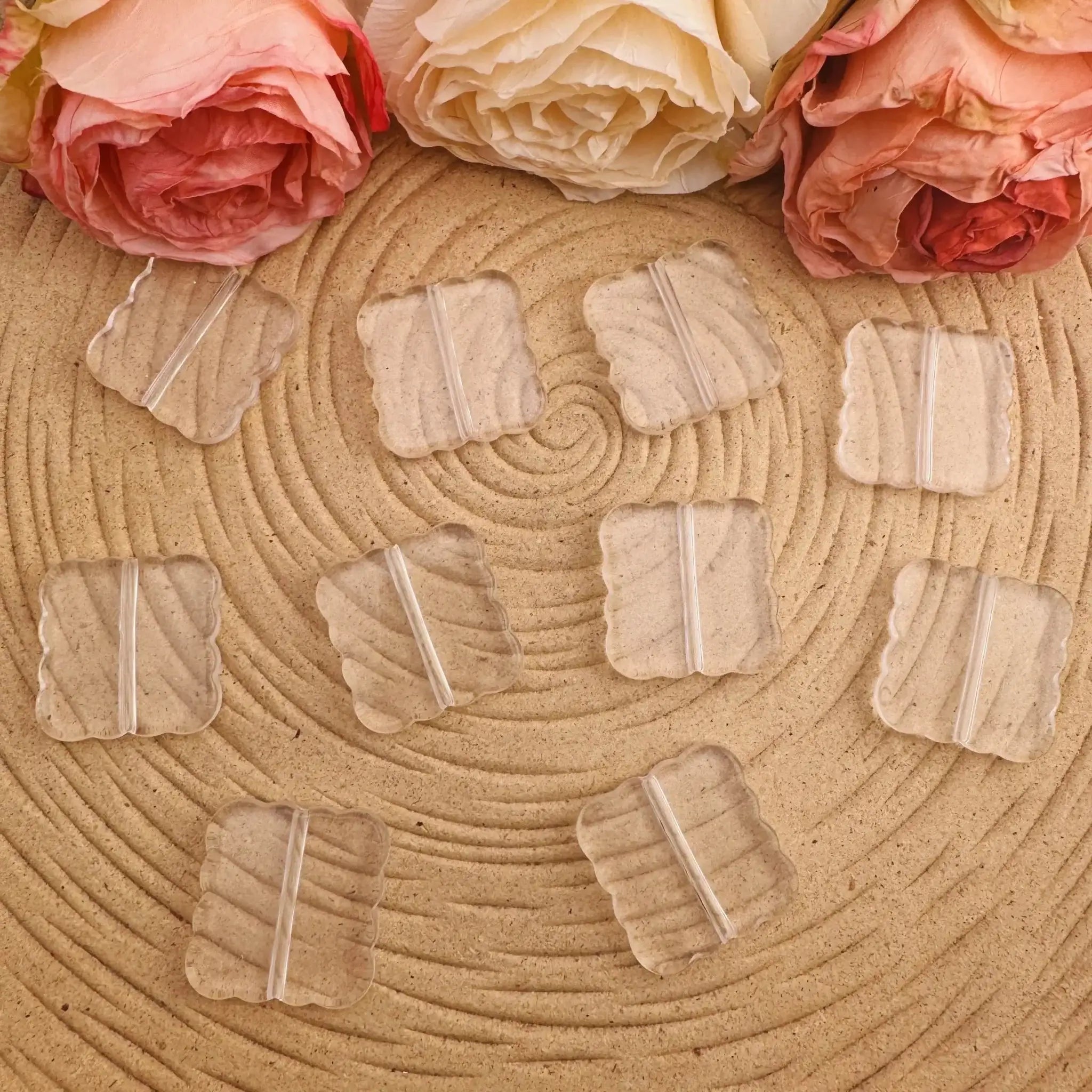 FS10157-About 32mm Wavy Square Clear Based Beads -Zoe DIY Wholesale