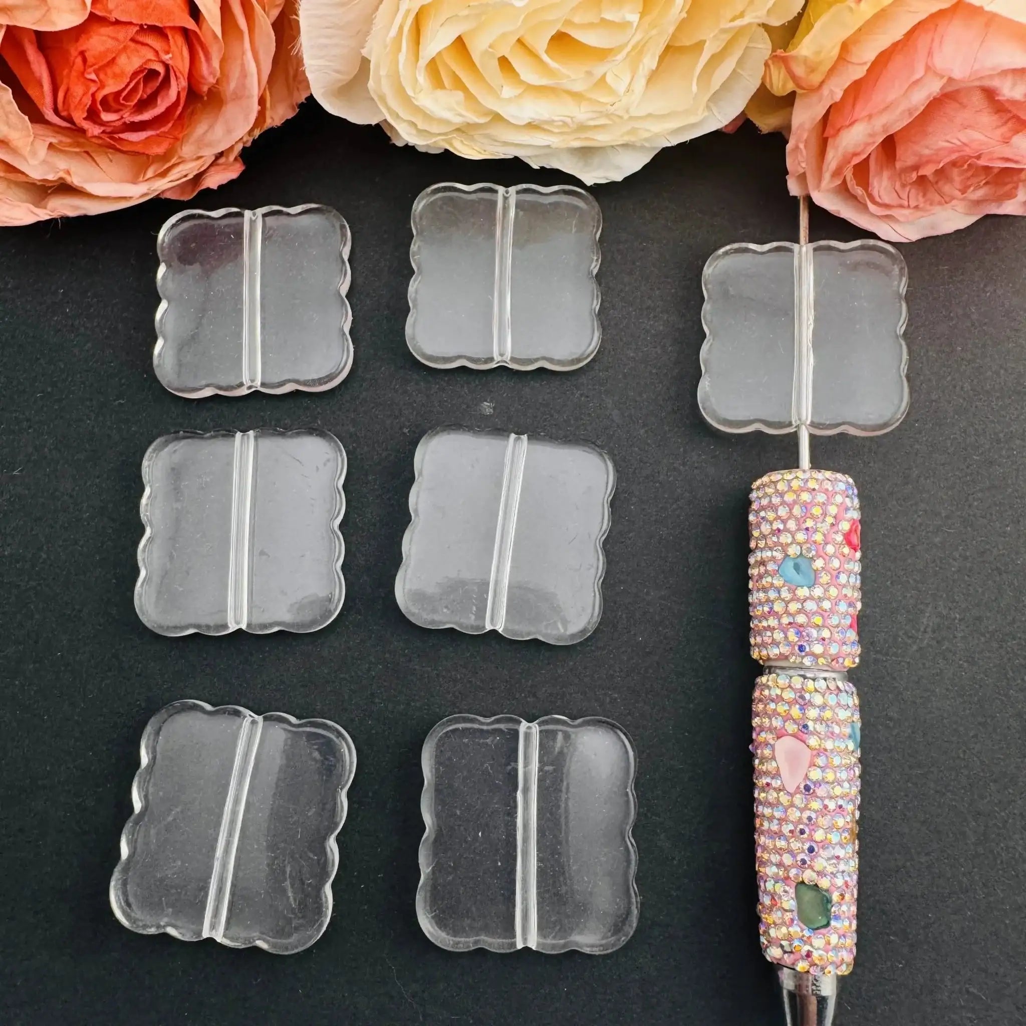 FS10157-About 32mm Wavy Square Clear Based Beads -Zoe DIY Wholesale