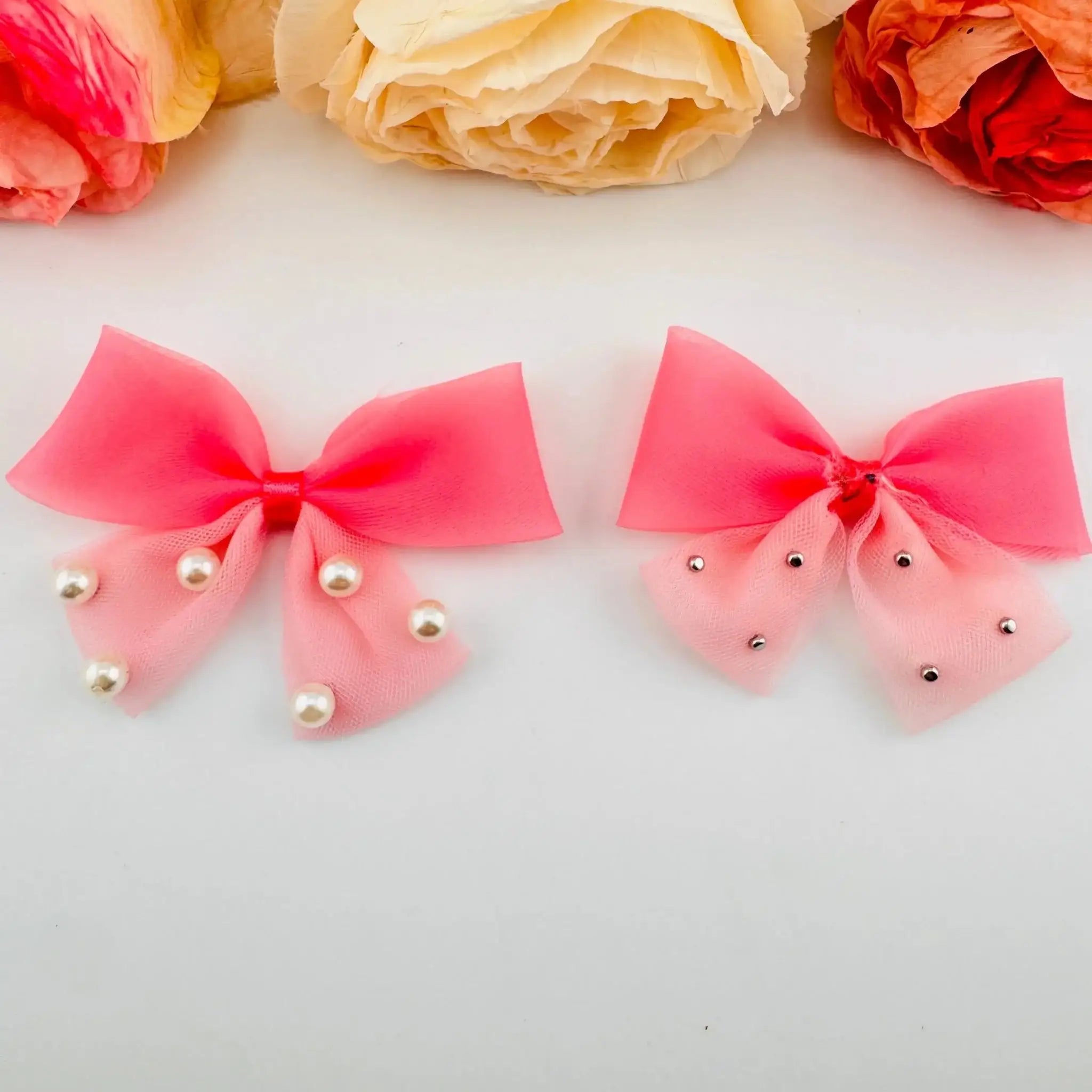FS101576-About 7×8.5cm Pearl Fabric Bow For Making Fancy Beads -Zoe DIY Wholesale