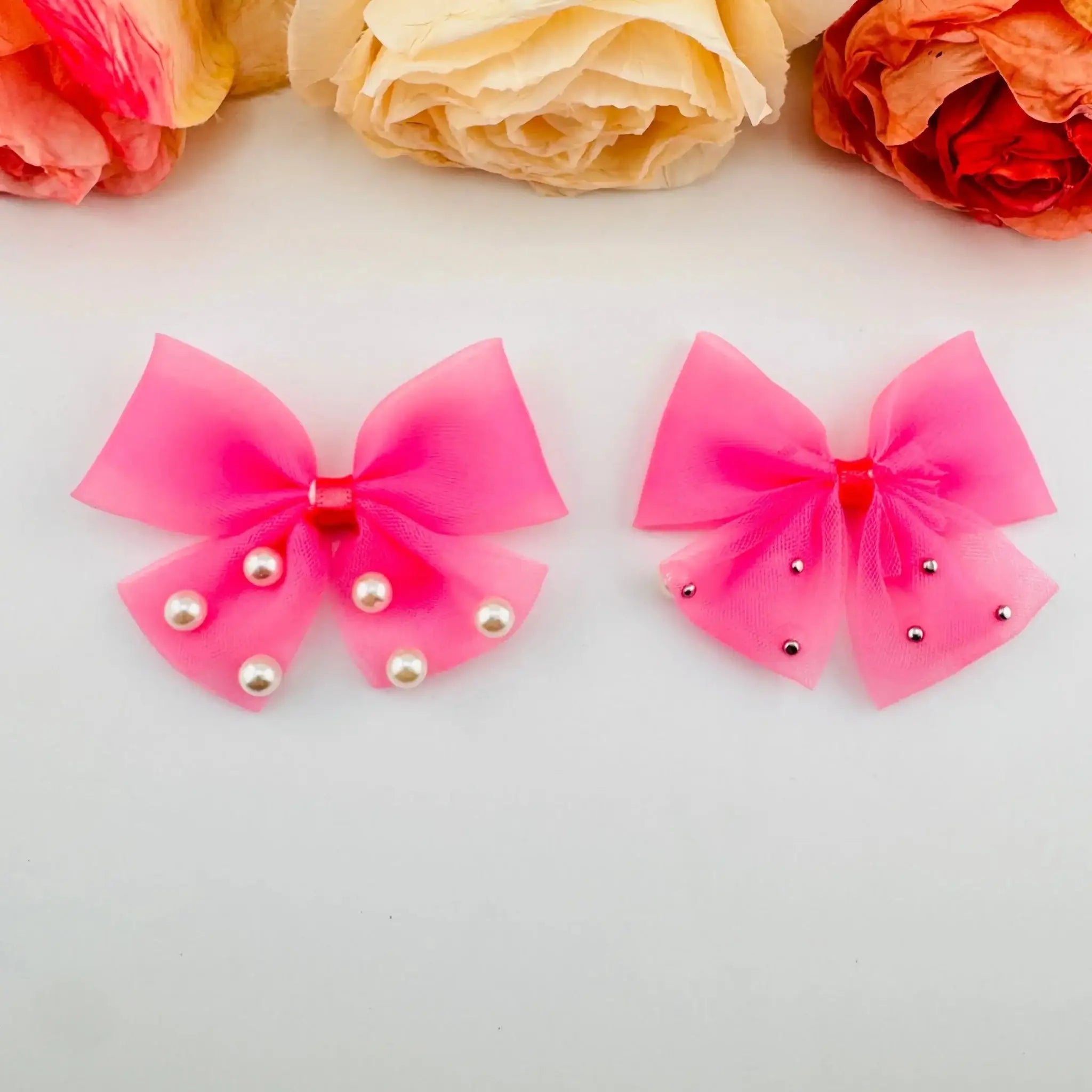 FS101576-About 7×8.5cm Pearl Fabric Bow For Making Fancy Beads -Zoe DIY Wholesale