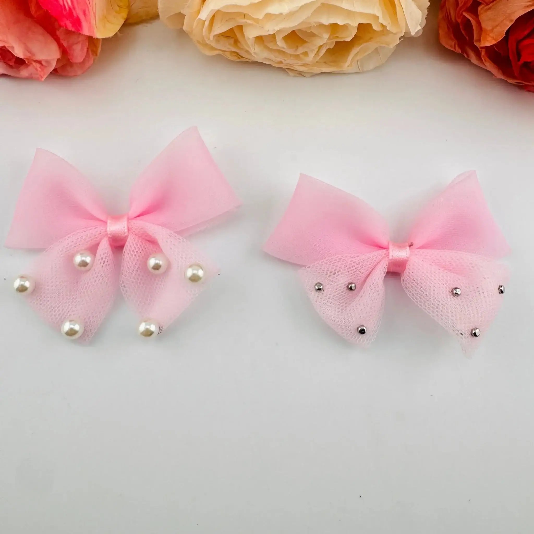 FS101576-About 7×8.5cm Pearl Fabric Bow For Making Fancy Beads -Zoe DIY Wholesale