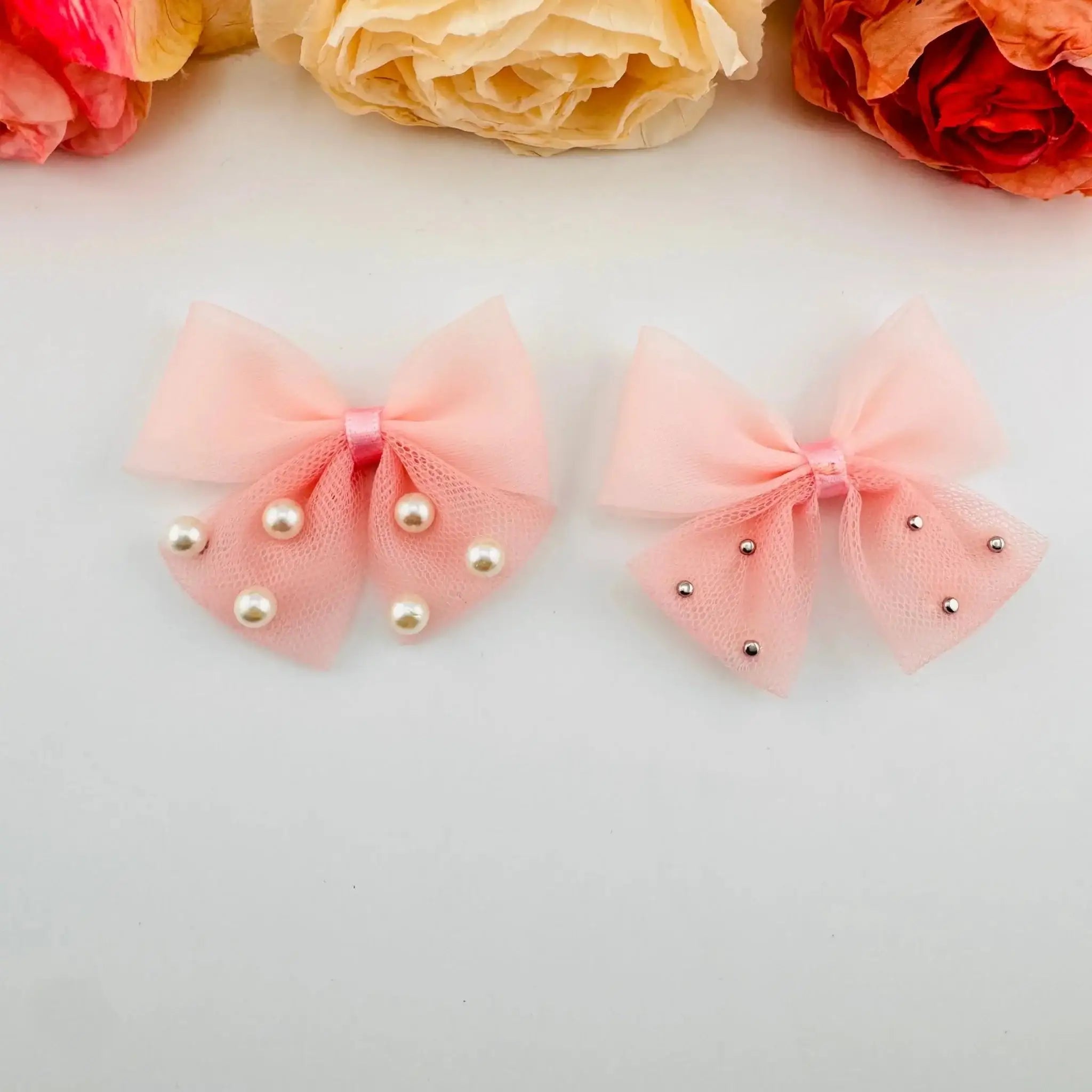 FS101576-About 7×8.5cm Pearl Fabric Bow For Making Fancy Beads -Zoe DIY Wholesale