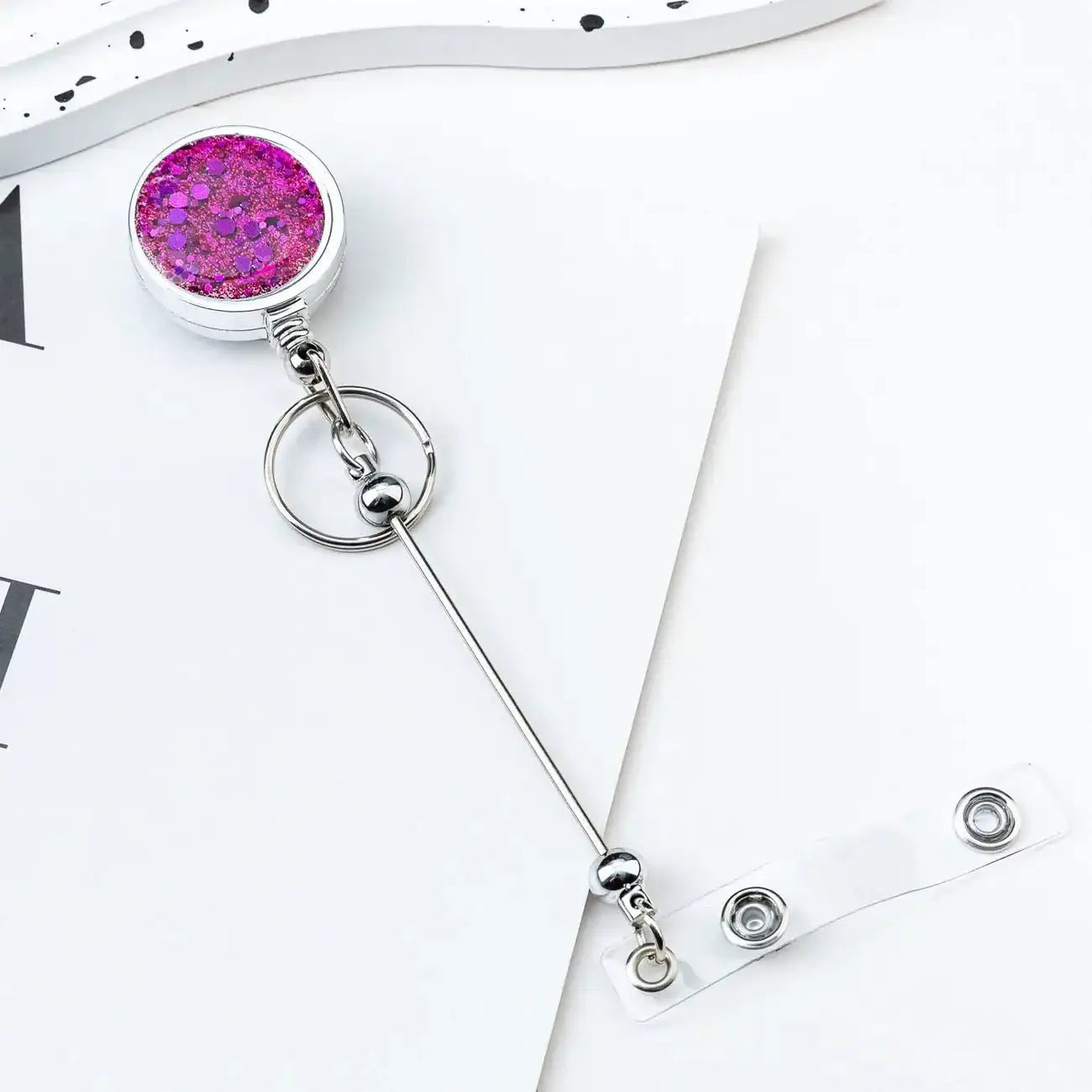 FS101601-Flash Glitter Beadable Badge Holder Reels -Zoe DIY Wholesale