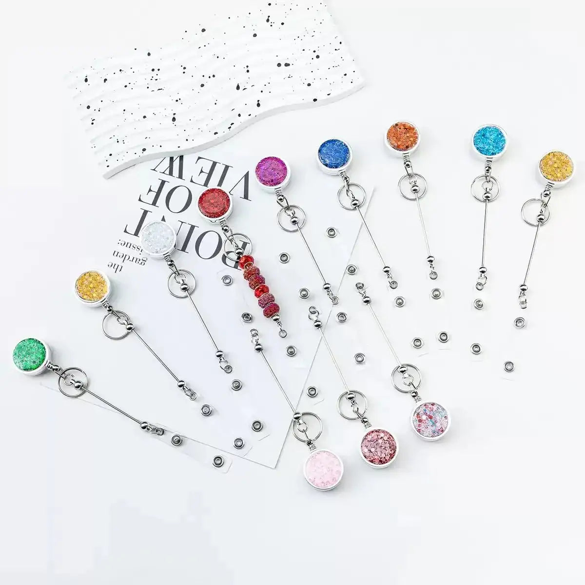 FS101601-Flash Glitter Beadable Badge Holder Reels -Zoe DIY Wholesale