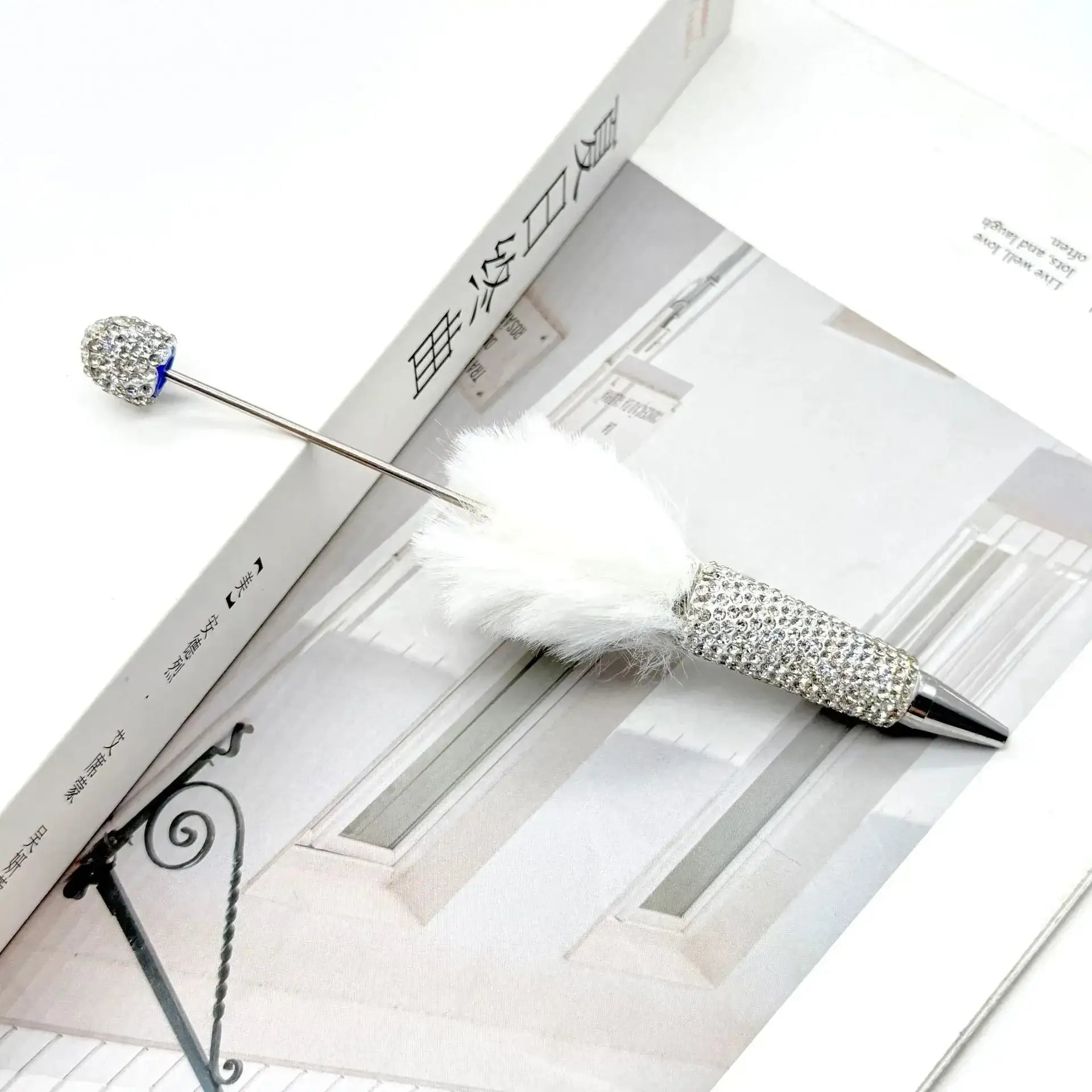 FS101626-Pompom Rhinestone Clay Beadable Pens -Zoe DIY Wholesale