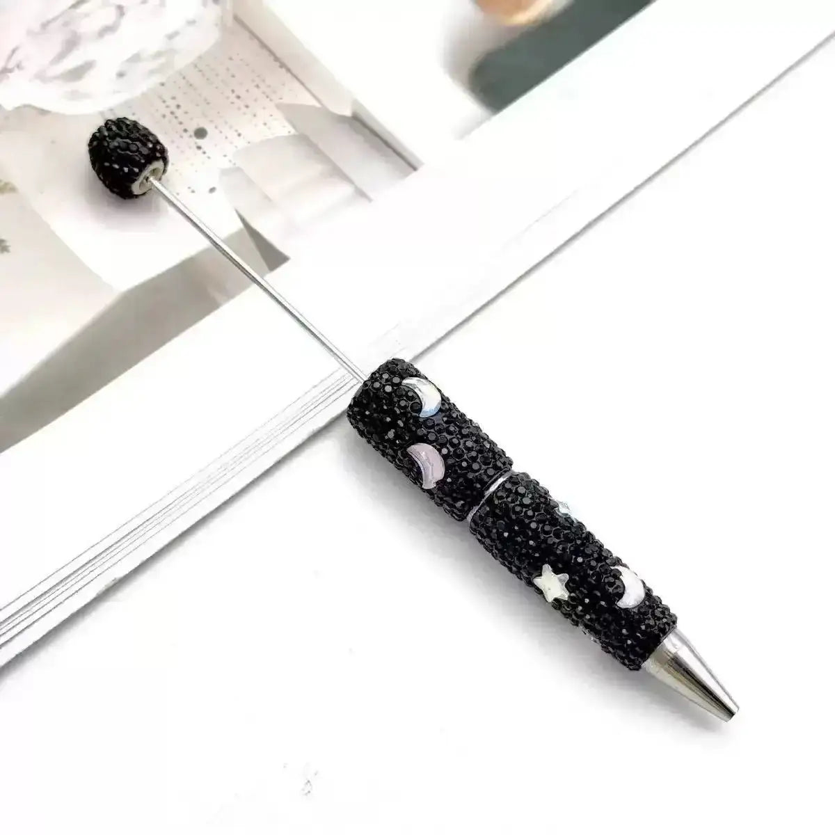 FS101633-Moon Star Rhinestone Clay Beadable Pen -Zoe DIY Wholesale