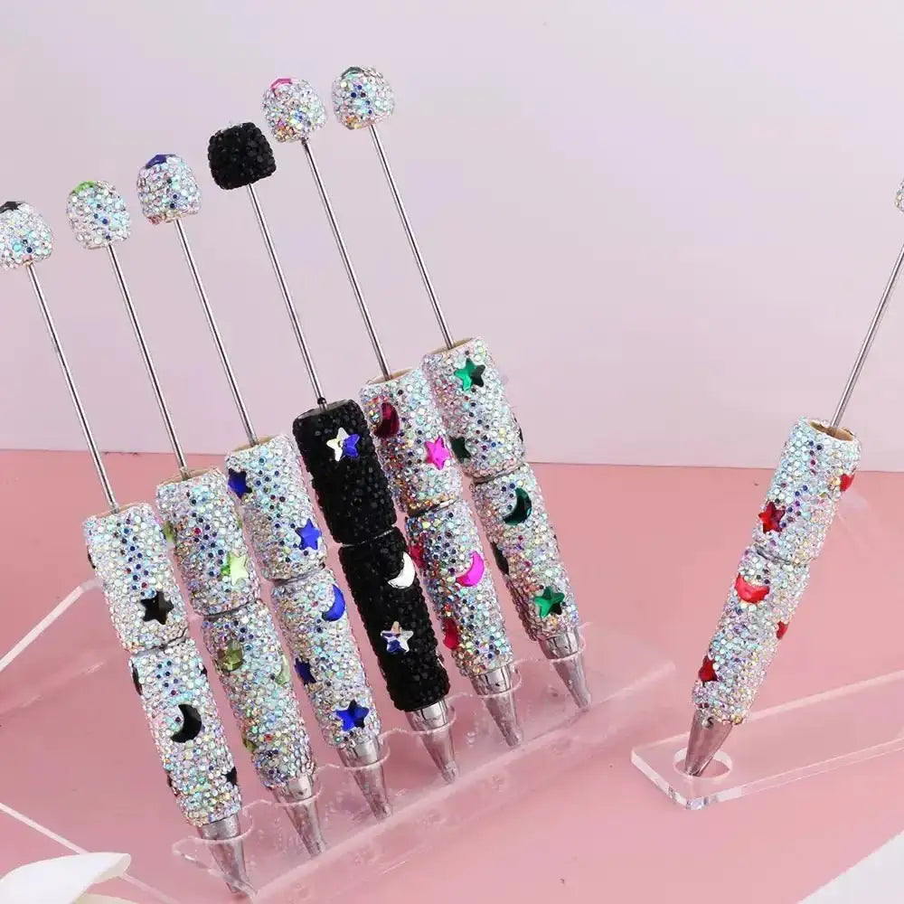 FS101633-Moon Star Rhinestone Clay Beadable Pen -Zoe DIY Wholesale