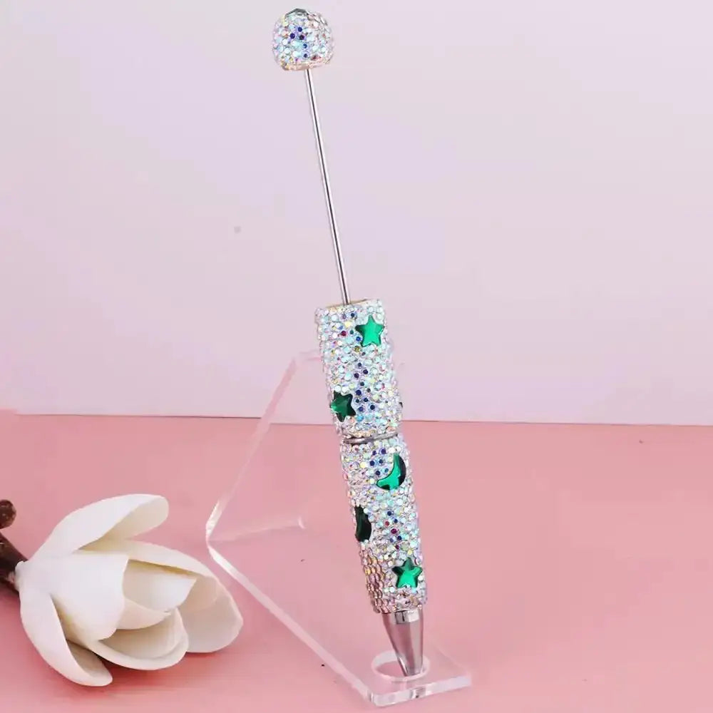 FS101633-Moon Star Rhinestone Clay Beadable Pen -Zoe DIY Wholesale