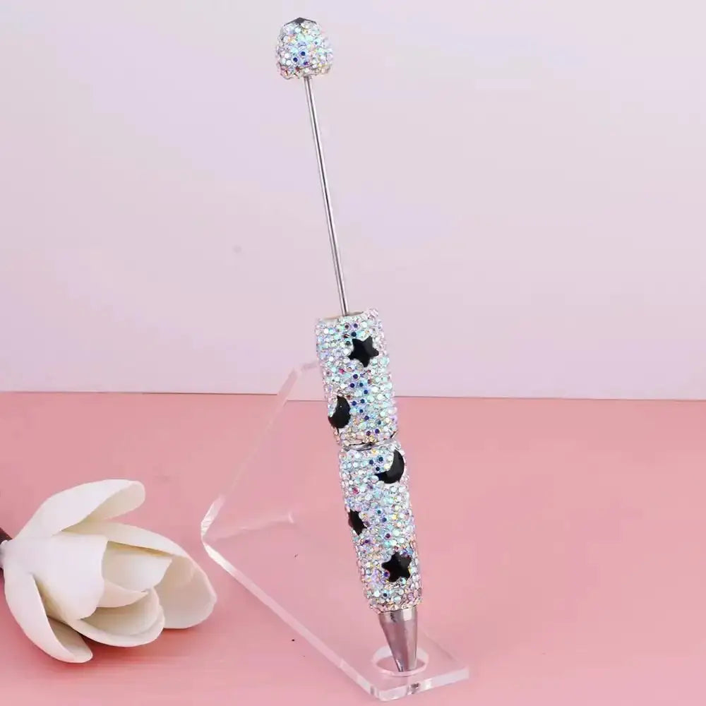 FS101633-Moon Star Rhinestone Clay Beadable Pen -Zoe DIY Wholesale