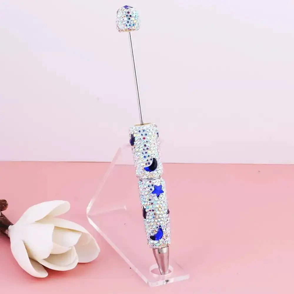 FS101633-Moon Star Rhinestone Clay Beadable Pen -Zoe DIY Wholesale