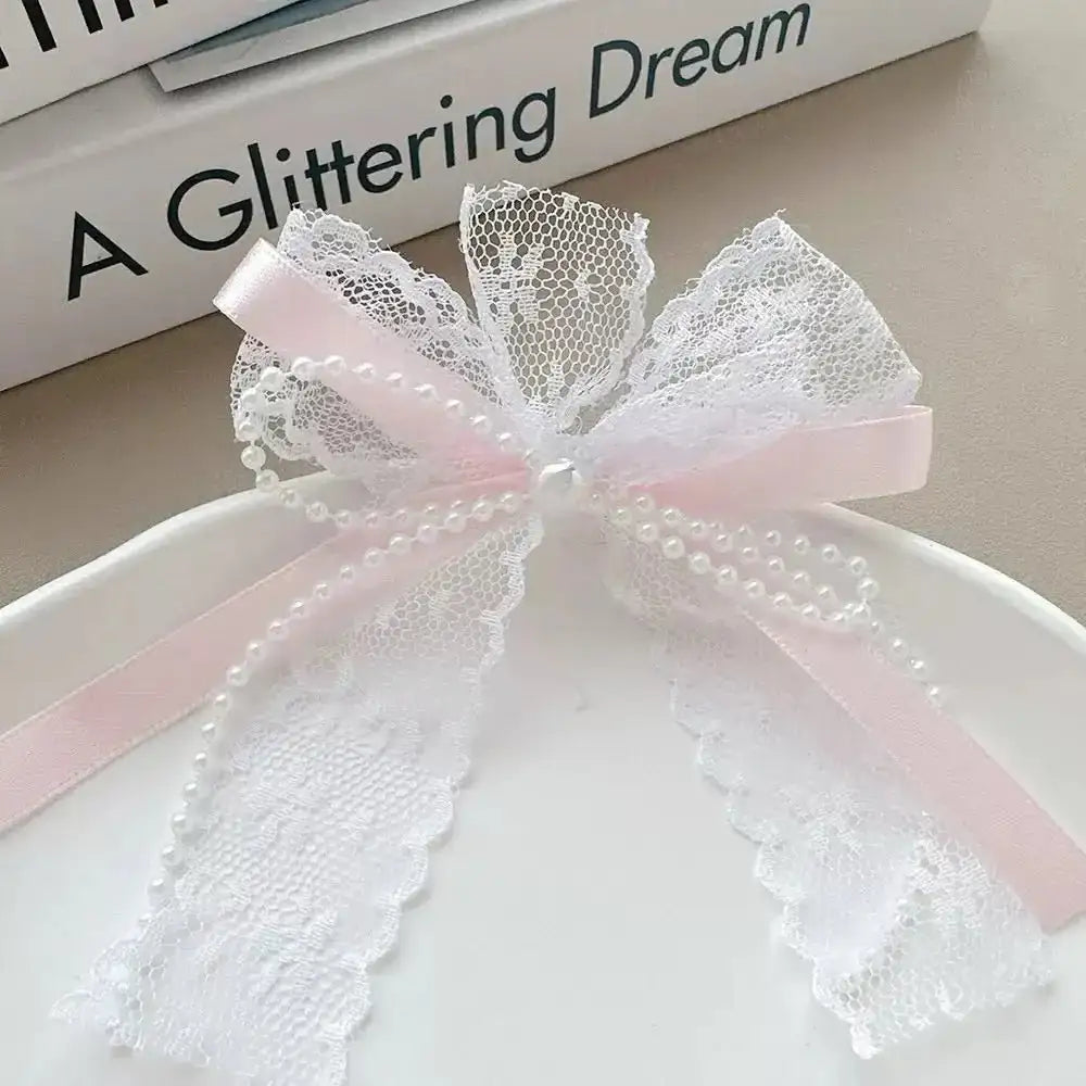 FS10192-About 10cm Pearl Lace Fabric Bowknot -Zoe DIY Wholesale