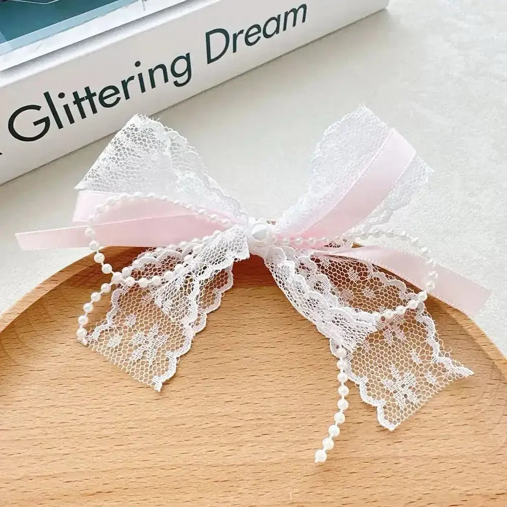 FS10192-About 10cm Pearl Lace Fabric Bowknot -Zoe DIY Wholesale