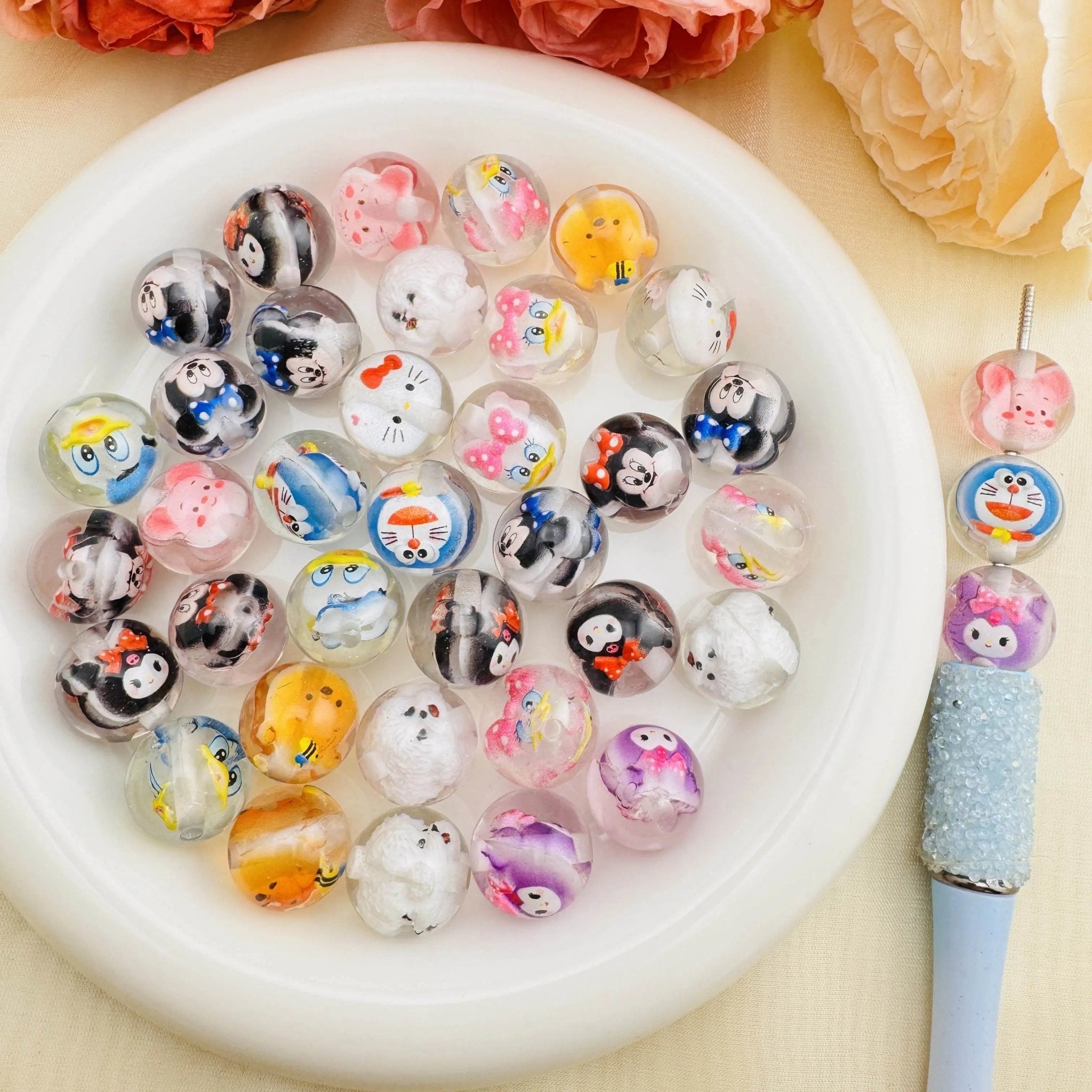 FS10227-16mm Random Mixed Cartoon Resin Beads For Beadable Pens Keychain Making -Zoe DIY Wholesale