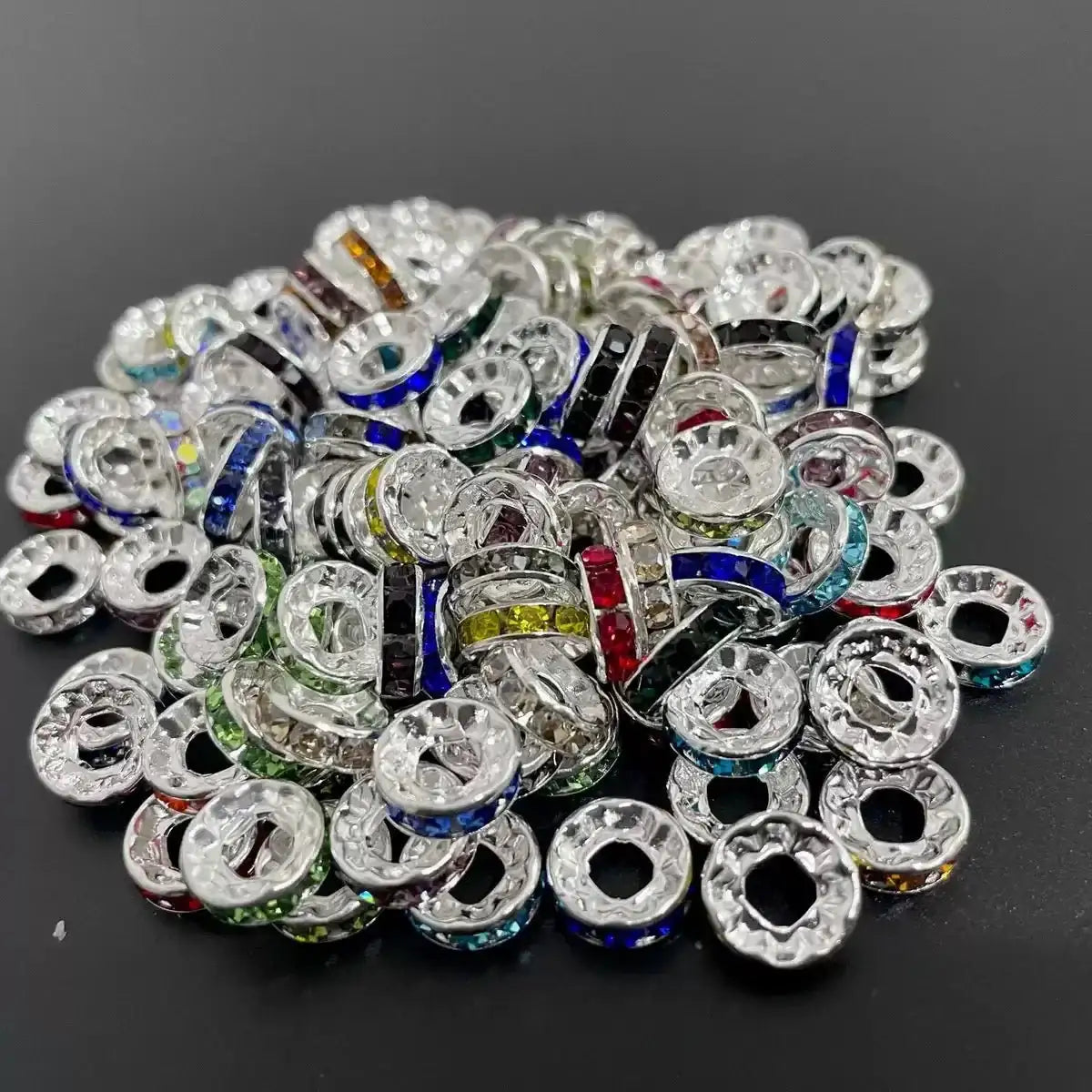 FS10248-Mixed Color Circle Diamond Spacer Fit For Beadable Pens Jewelry Making -Zoe DIY Wholesale