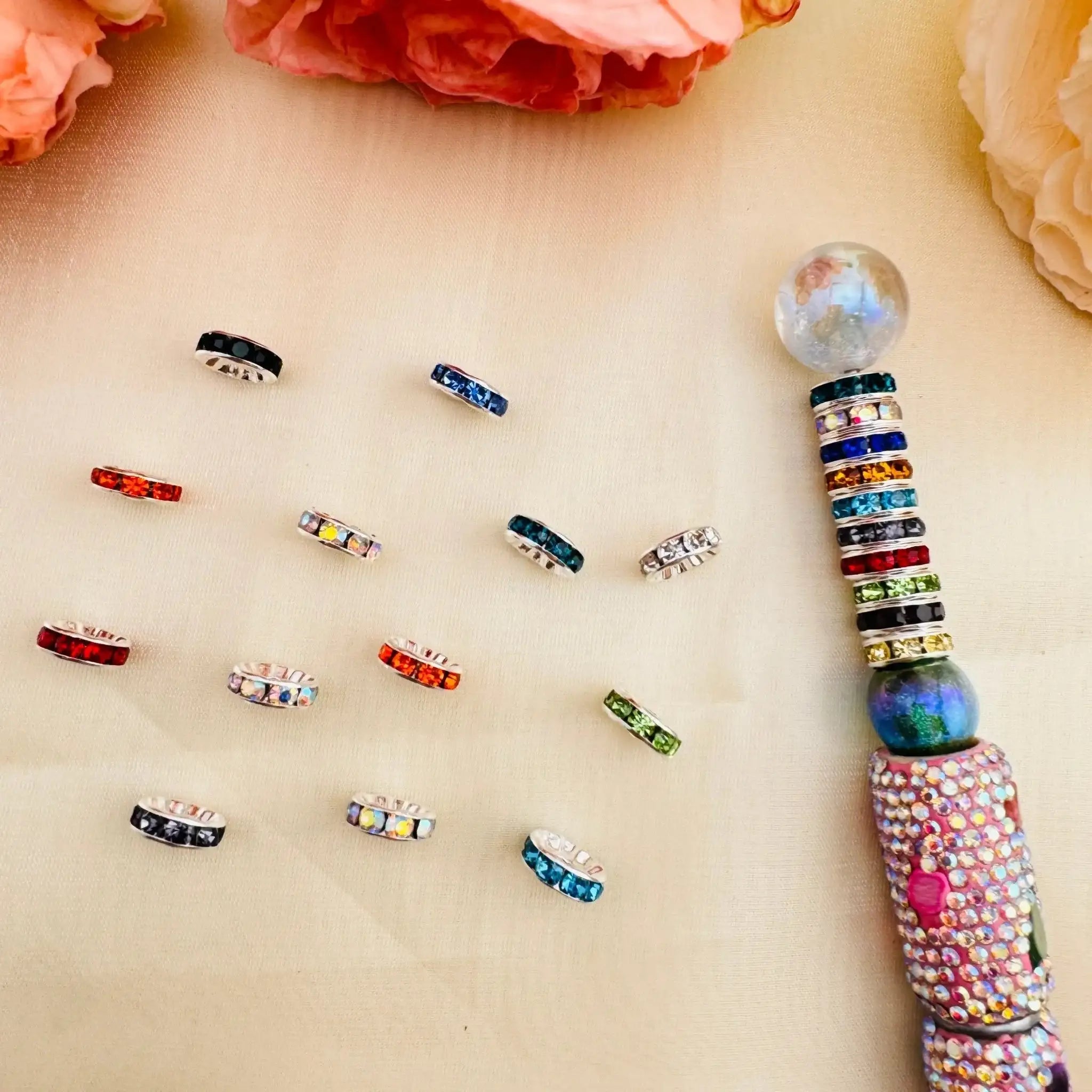 FS10248-Mixed Color Circle Diamond Spacer Fit For Beadable Pens Jewelry Making -Zoe DIY Wholesale