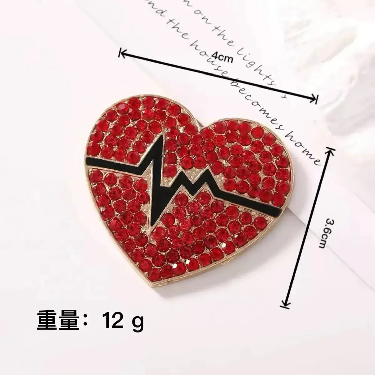 FS10368-3.6cm Silver Base Red Diamond Heart Alloy Patch -Zoe DIY Wholesale