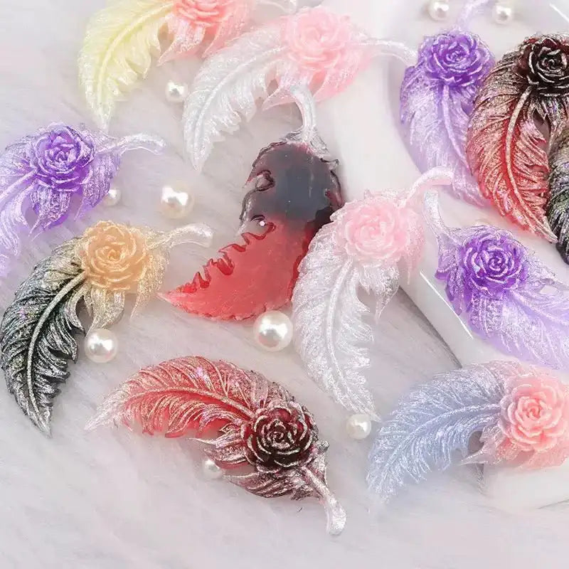 FS10408-About 60×25mm Luminous Feather Rose Resin Patch -Zoe DIY Wholesale