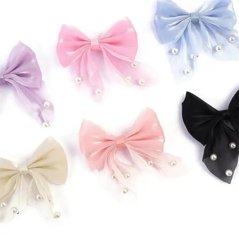 FS10420-7×8cm Fabric Bow With Pearl -Zoe DIY Wholesale