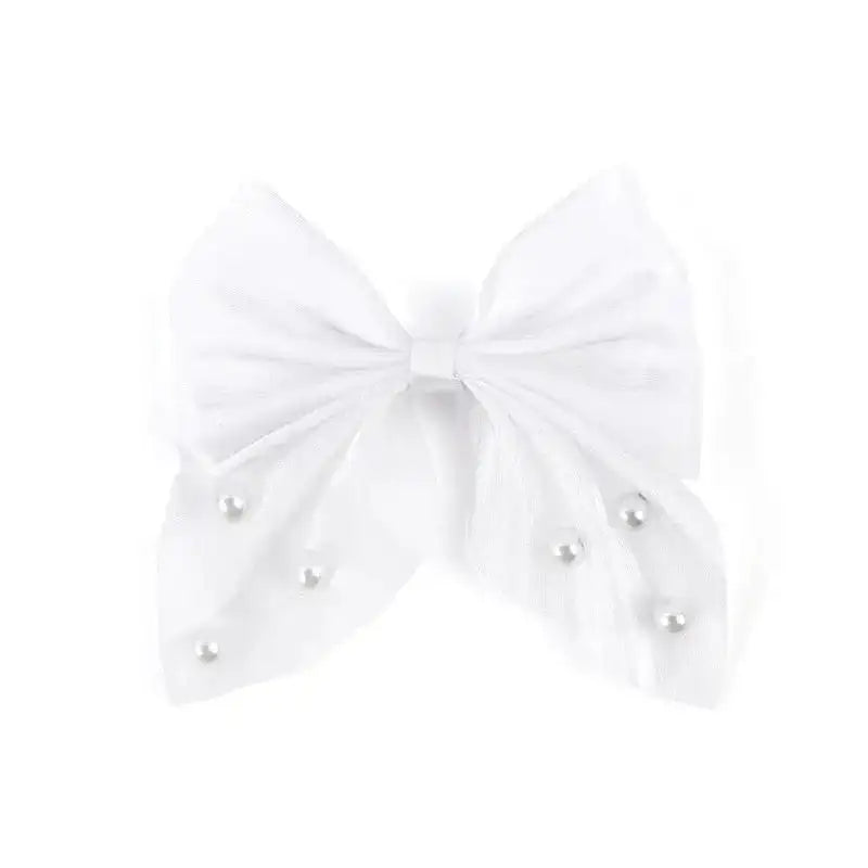 FS10420-7×8cm Fabric Bow With Pearl -Zoe DIY Wholesale