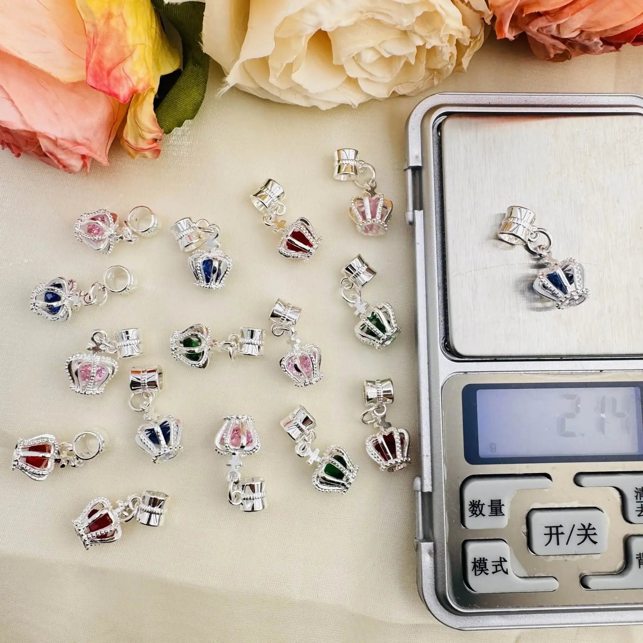 FS10434-Random Mixed Color Crown Gem Spacer Charms For Beadable Pens Jewelry Making -Zoe DIY Wholesale