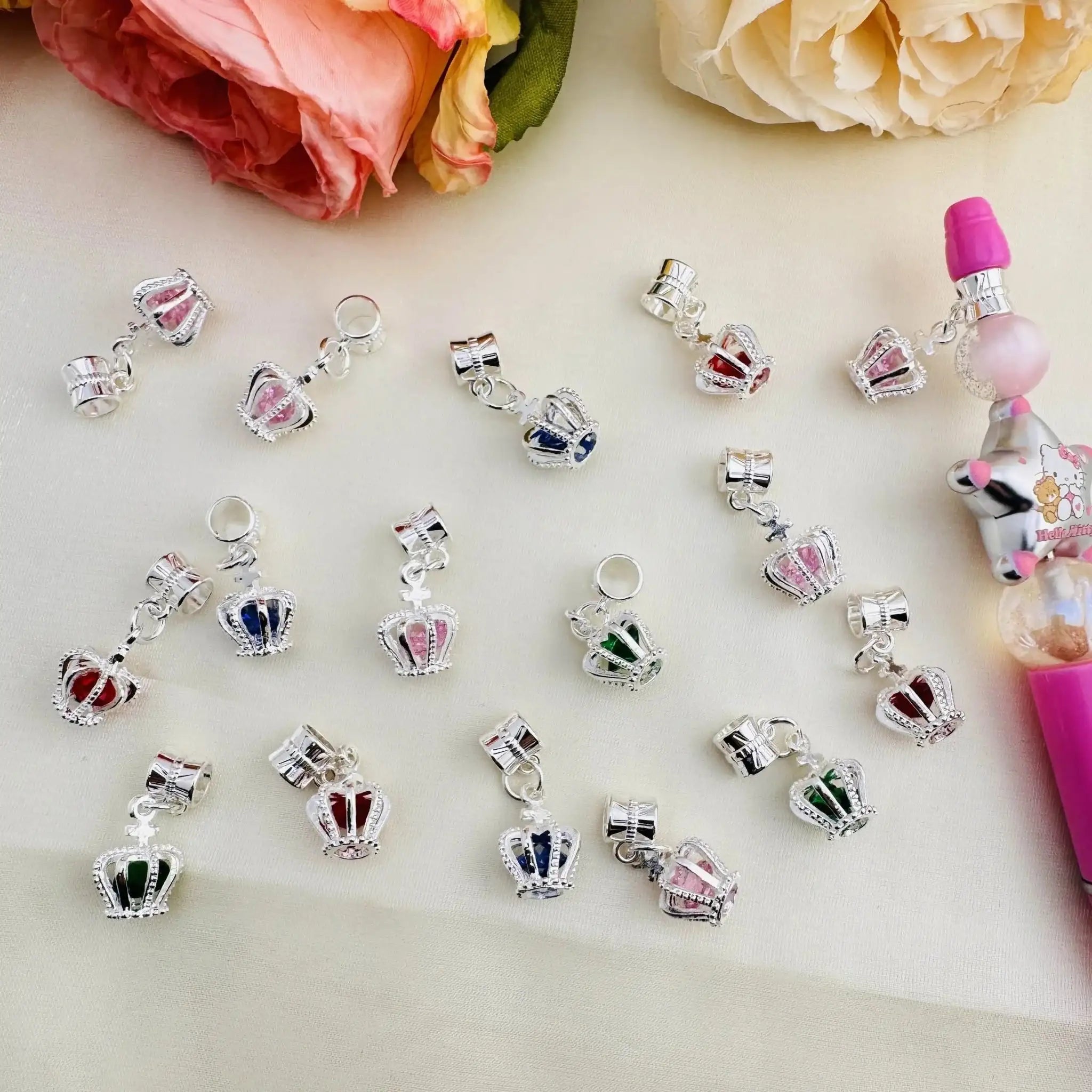 FS10434-Random Mixed Color Crown Gem Spacer Charms For Beadable Pens Jewelry Making -Zoe DIY Wholesale