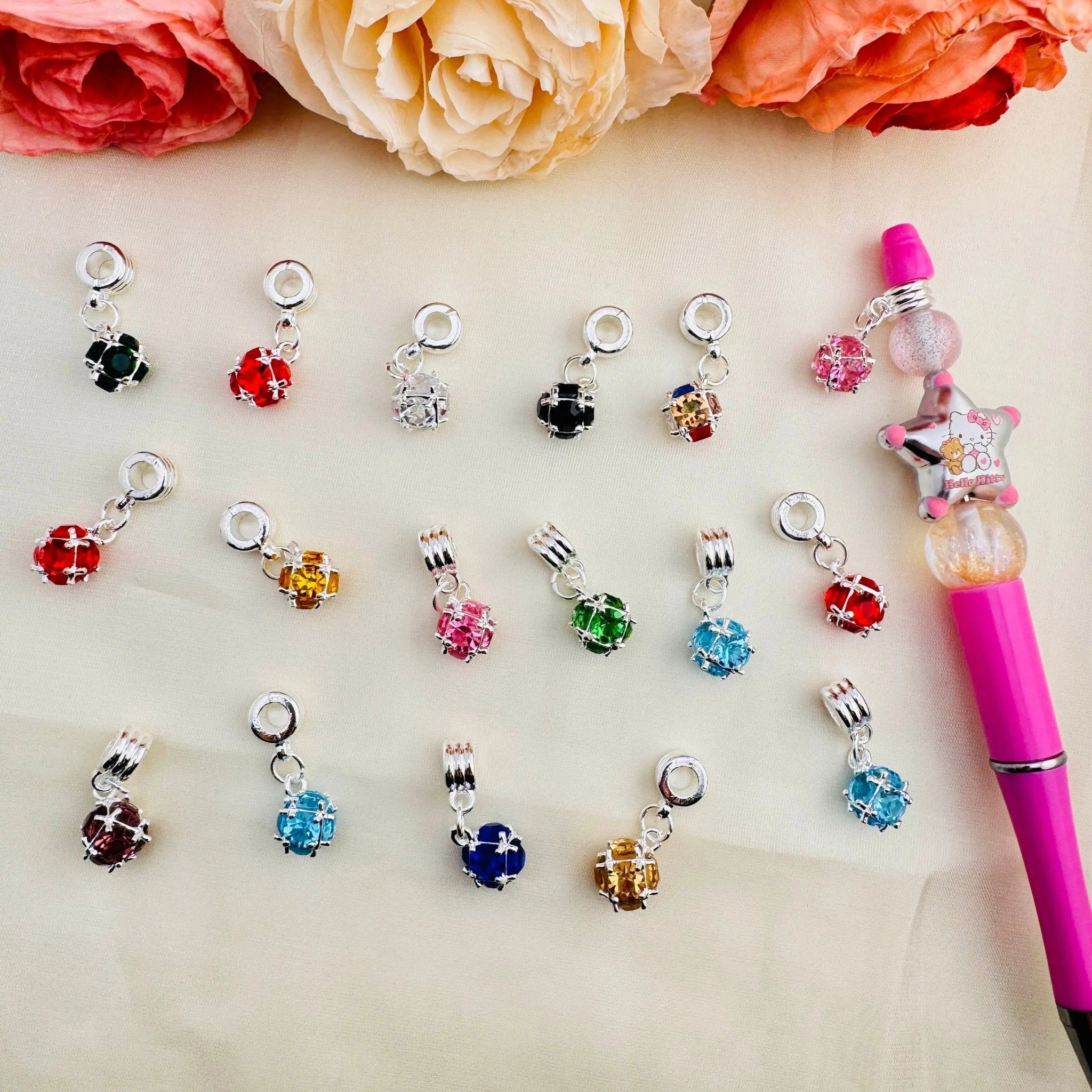 FS10436-About 11×25mm Random Mixed Gem Stone Spacer Charms For Beadable Pens Jewelry Making -Zoe DIY Wholesale