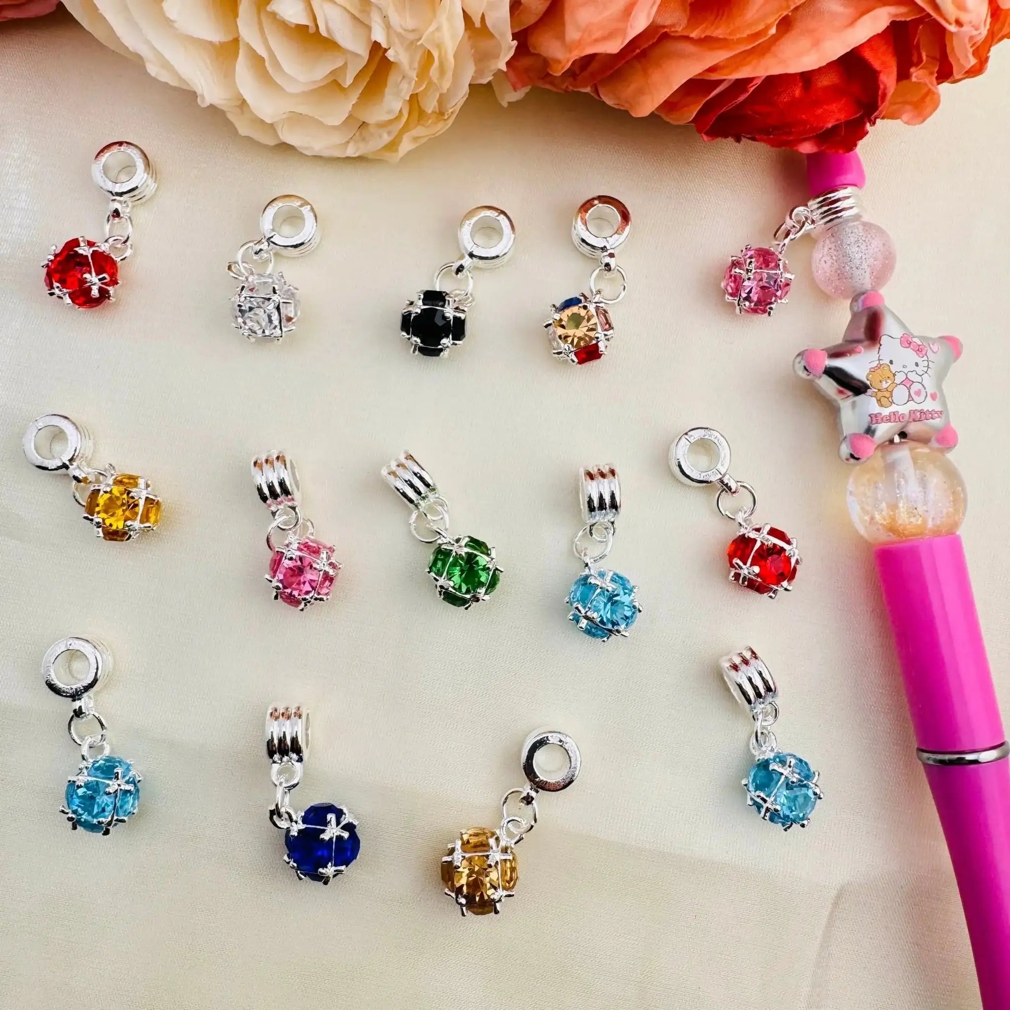 FS10436-About 11×25mm Random Mixed Gem Stone Spacer Charms For Beadable Pens Jewelry Making -Zoe DIY Wholesale