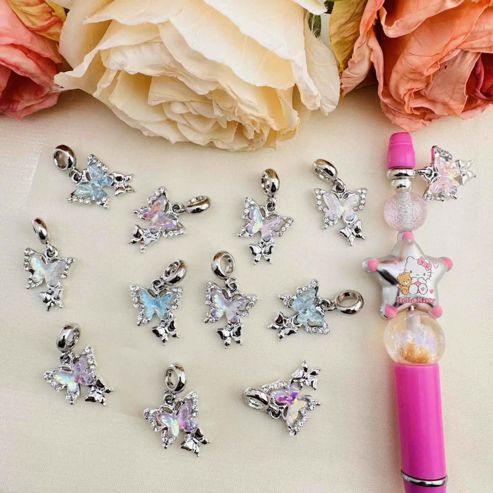 FS10439-About 17×20mm Random Mixed Color Butterfly Spacer Charms For Beadable Pens Keychain Jewelry Making -Zoe DIY Wholesale