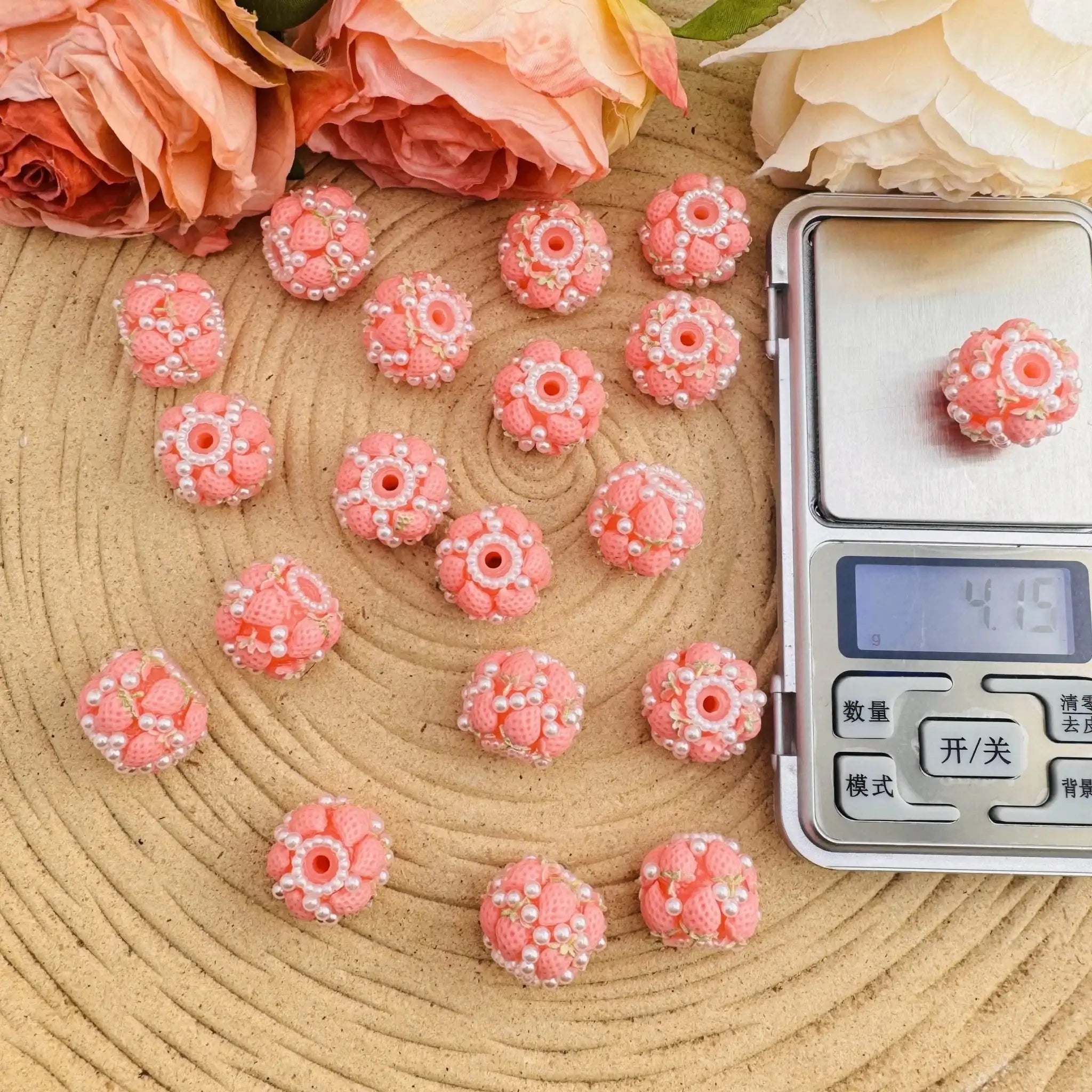 FS10482-18mm Pink Strawberry Fancy Beads Fit For Beadable Pens Keychain Jewelry Making -Zoe DIY Wholesale